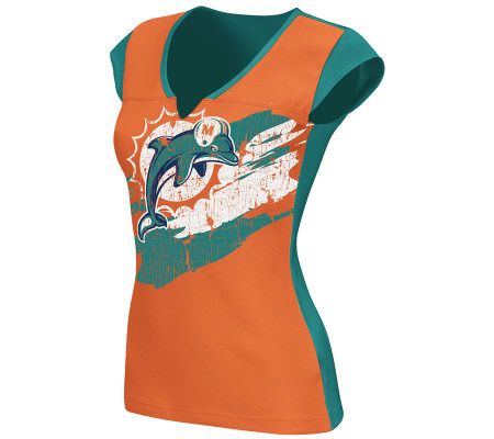 NFL Miami Dolphins Women's 'Face Paint' Split Neck T-Shirt 