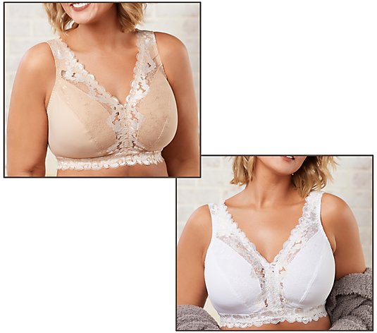 Breezies Soft Support Wirefree Bra with Contrast Lace Set of 2