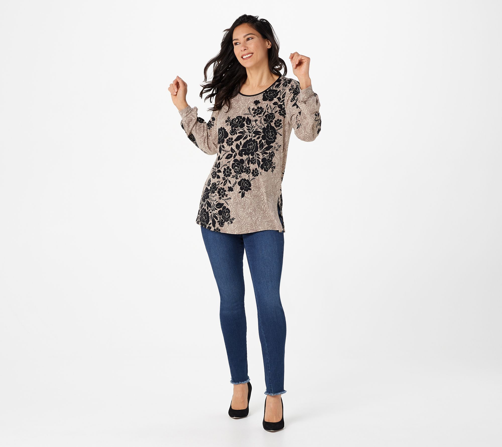 As Is Susan Graver Printed Liquid Knit Long Sleeve Tunic