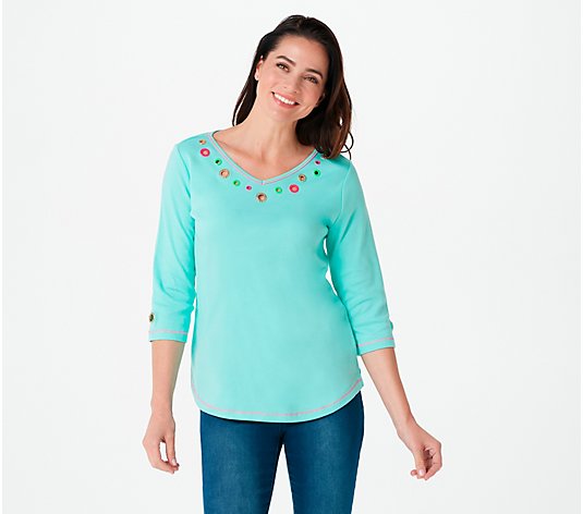 Quacker Factory Knit Colored Grommet and Sparkle Top