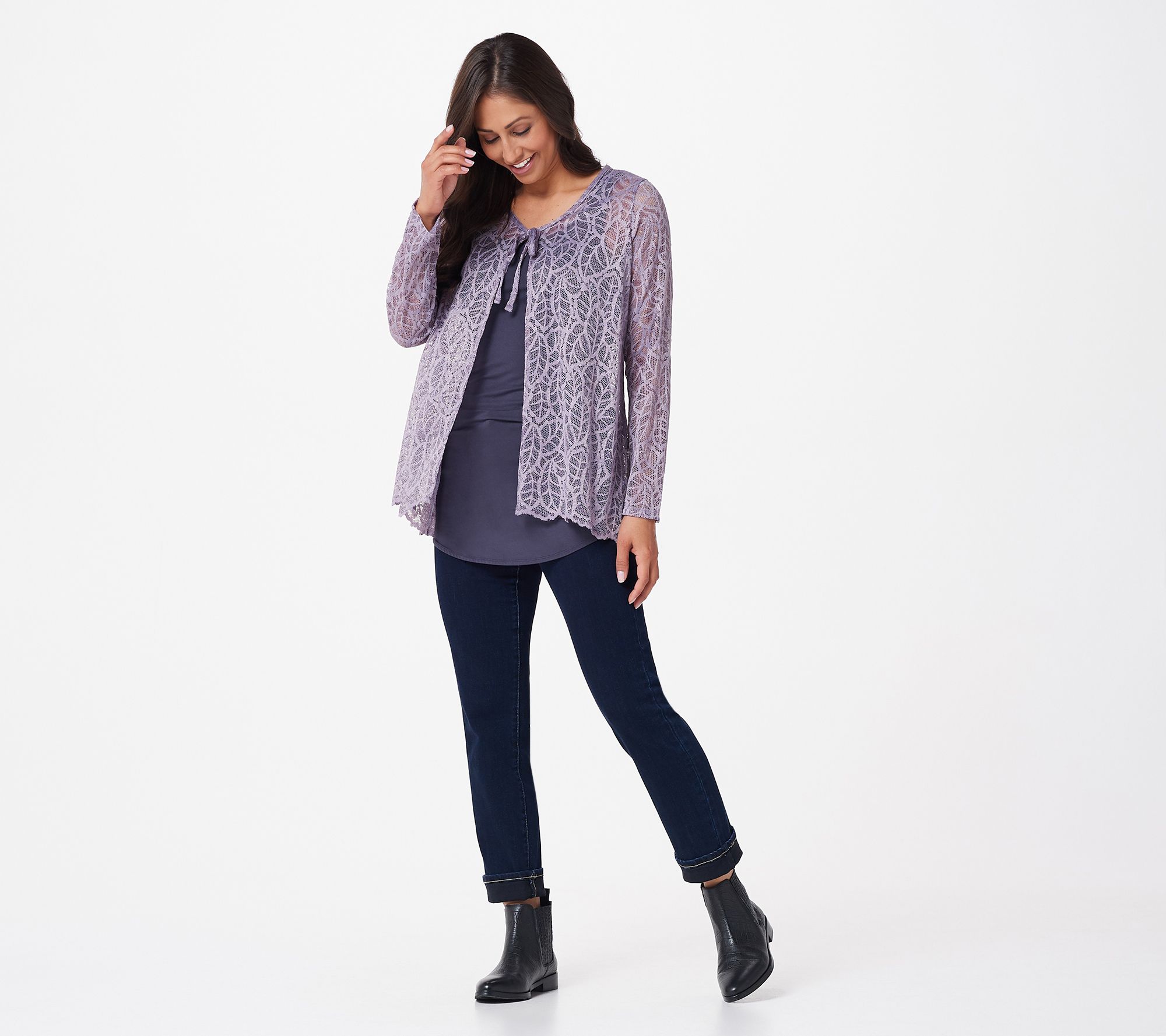 "As Is" LOGO Layers by Lori Goldstein Stretch Lace Cardigan