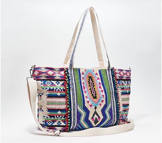 Retro-style Carryall Bag with bright floral design Detachable shoulder strap included!