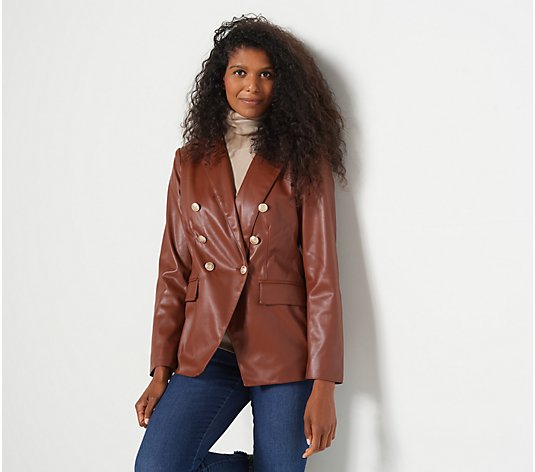 Dennis Basso Faux Leather Double Breasted Blazer
