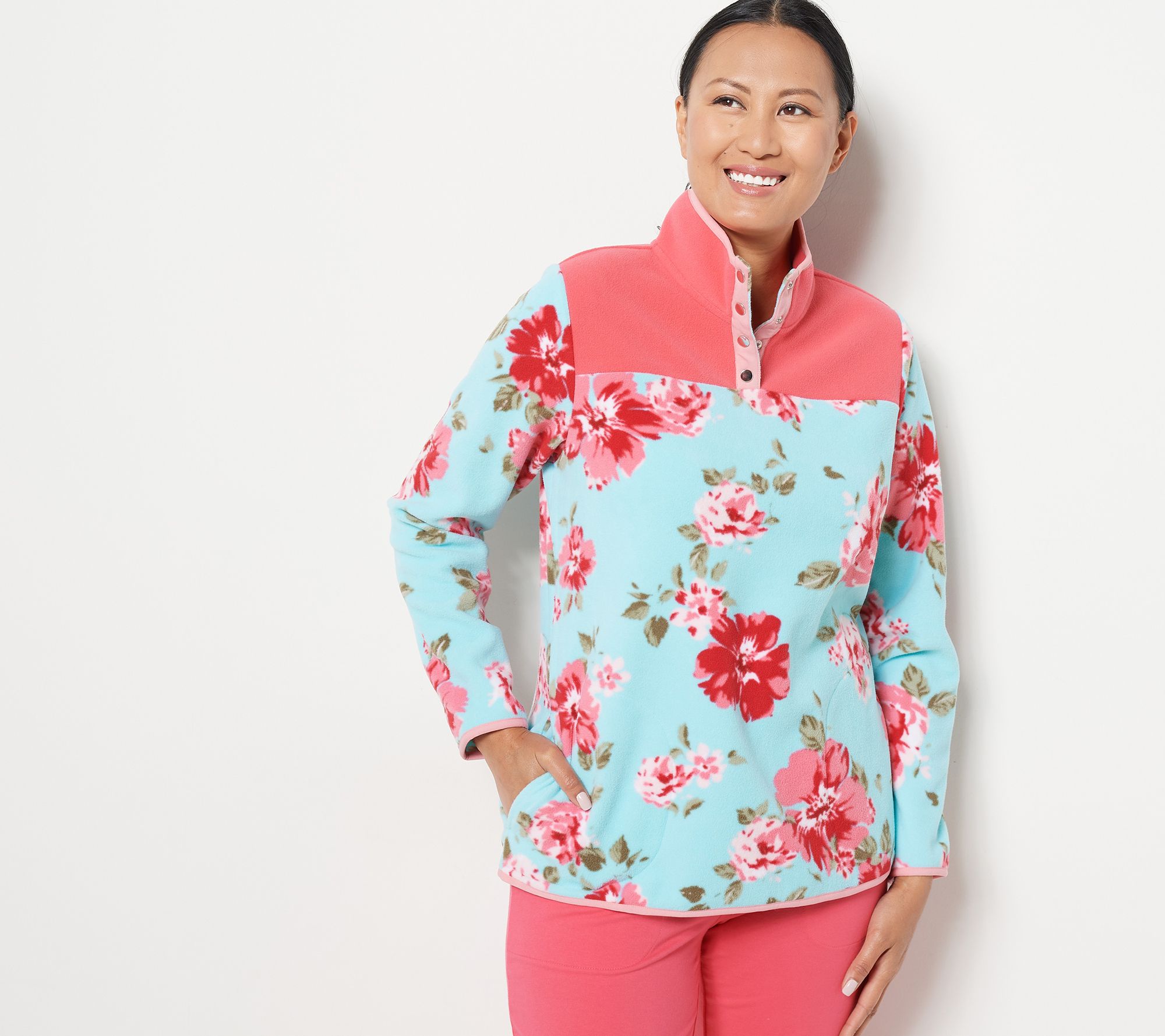 Sport Savvy Printed Fleece Snap-Front Henley Pullover