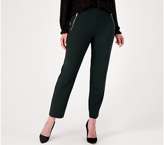 Susan Graver Supreme Knit Slim Leg Pants with Zipper Pocket Detail