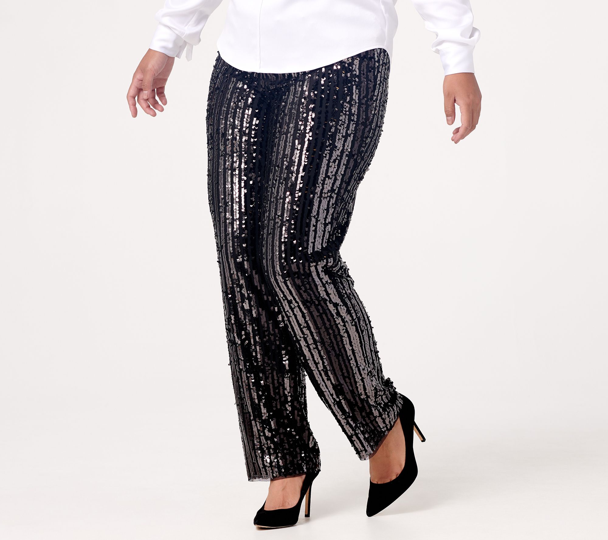 As Is Bob Mackie Petite Sequin Stripe Pull On Pants - QVC.com