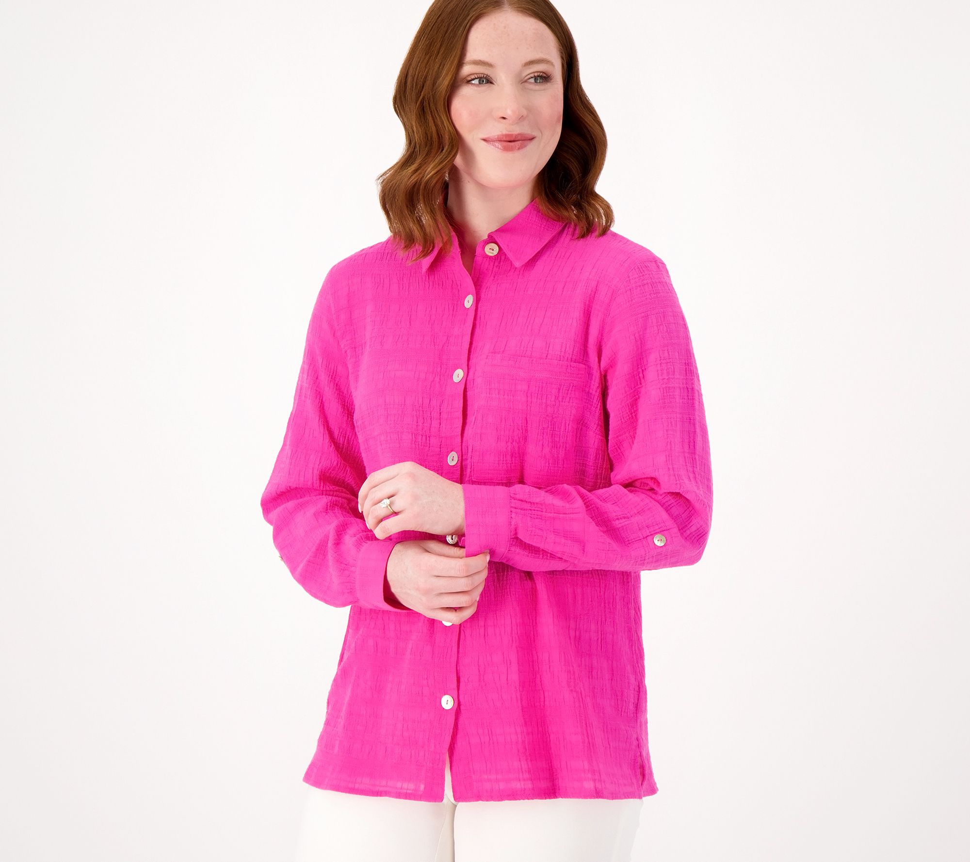 Joan Rivers Textured Gauze Boyfriend Shirt