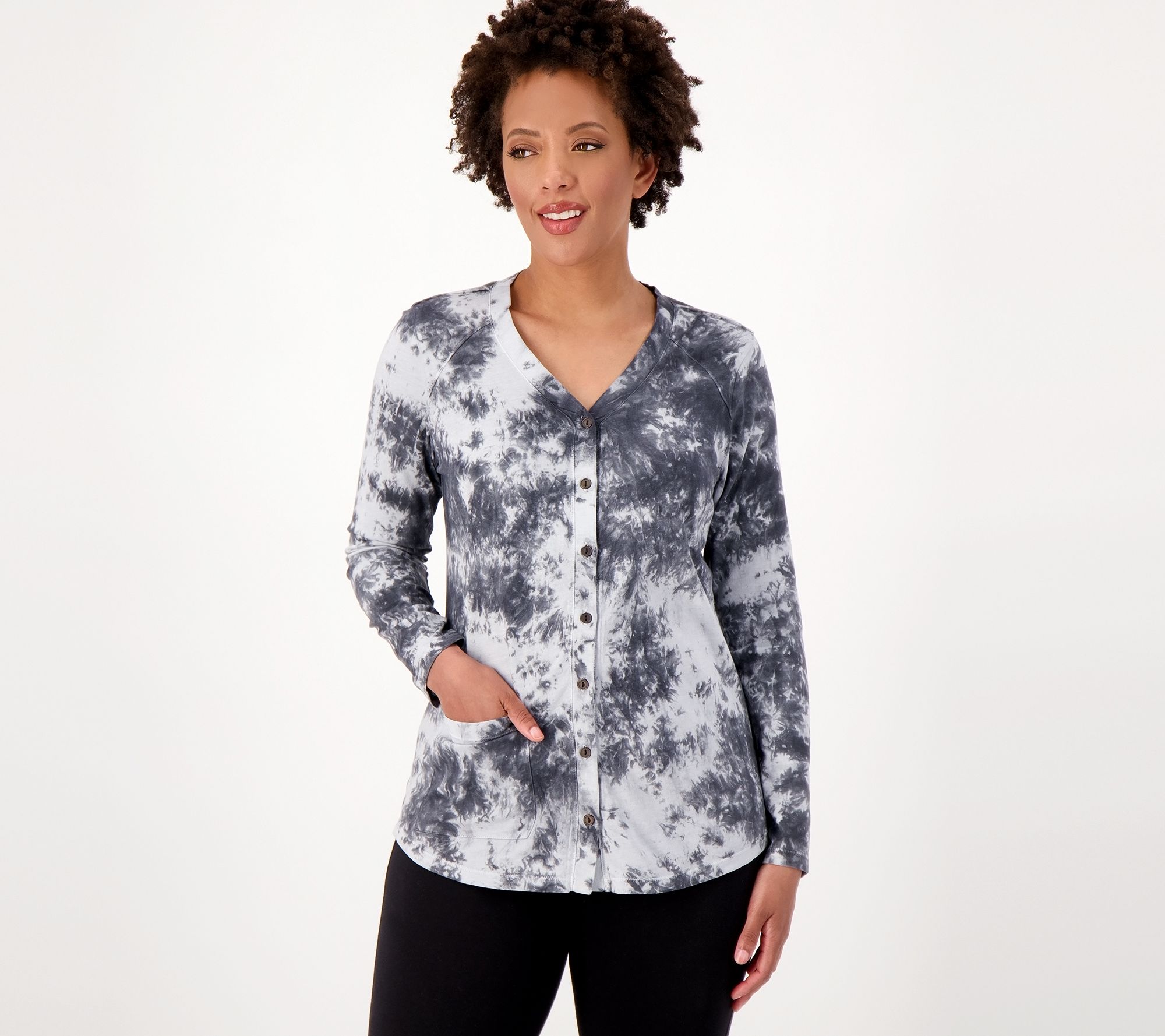 LOGO by Lori Goldstein Marble Dye Cotton Modal Cardigan