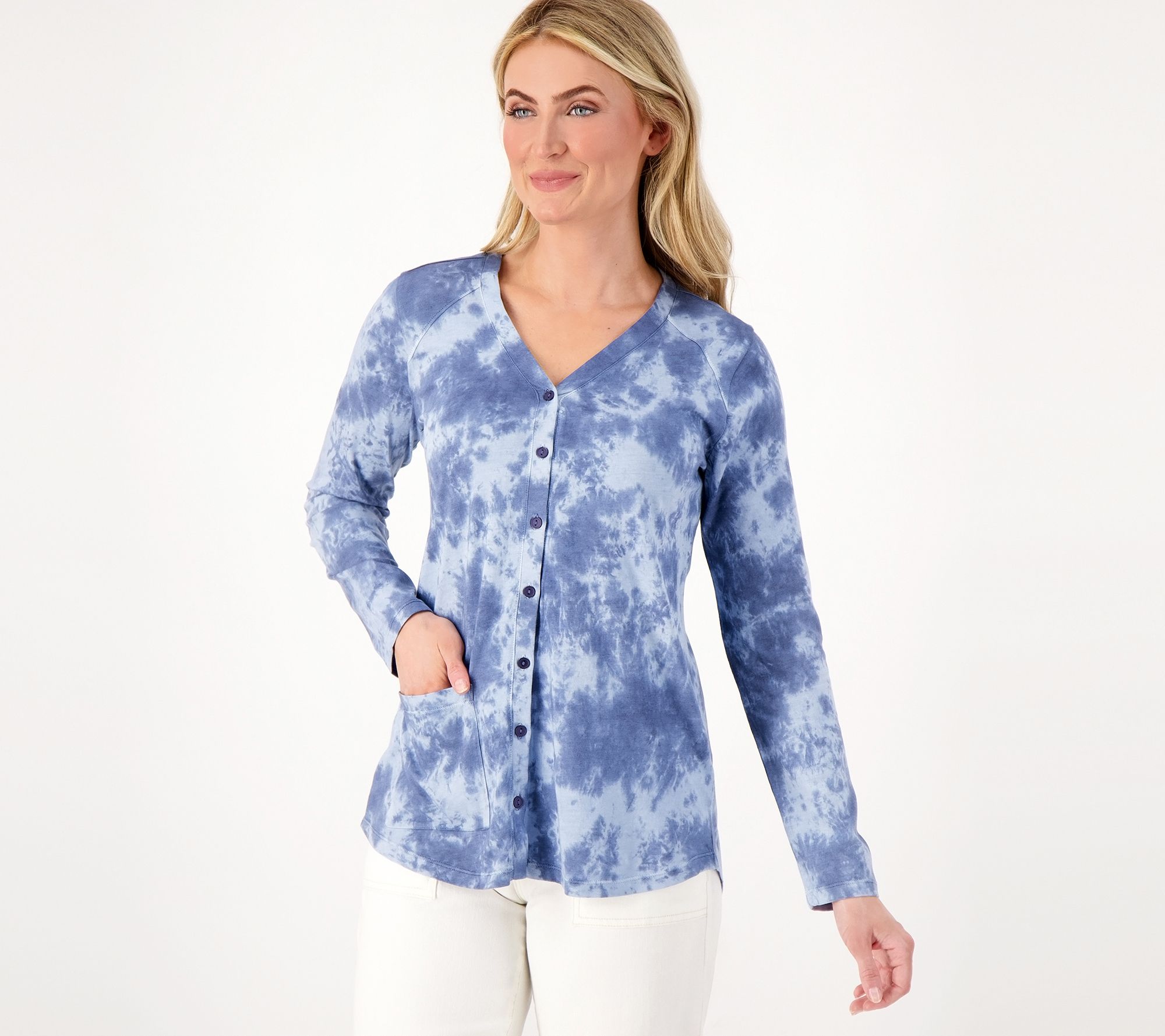 LOGO by Lori Goldstein Marble Dye Cotton Modal Cardigan