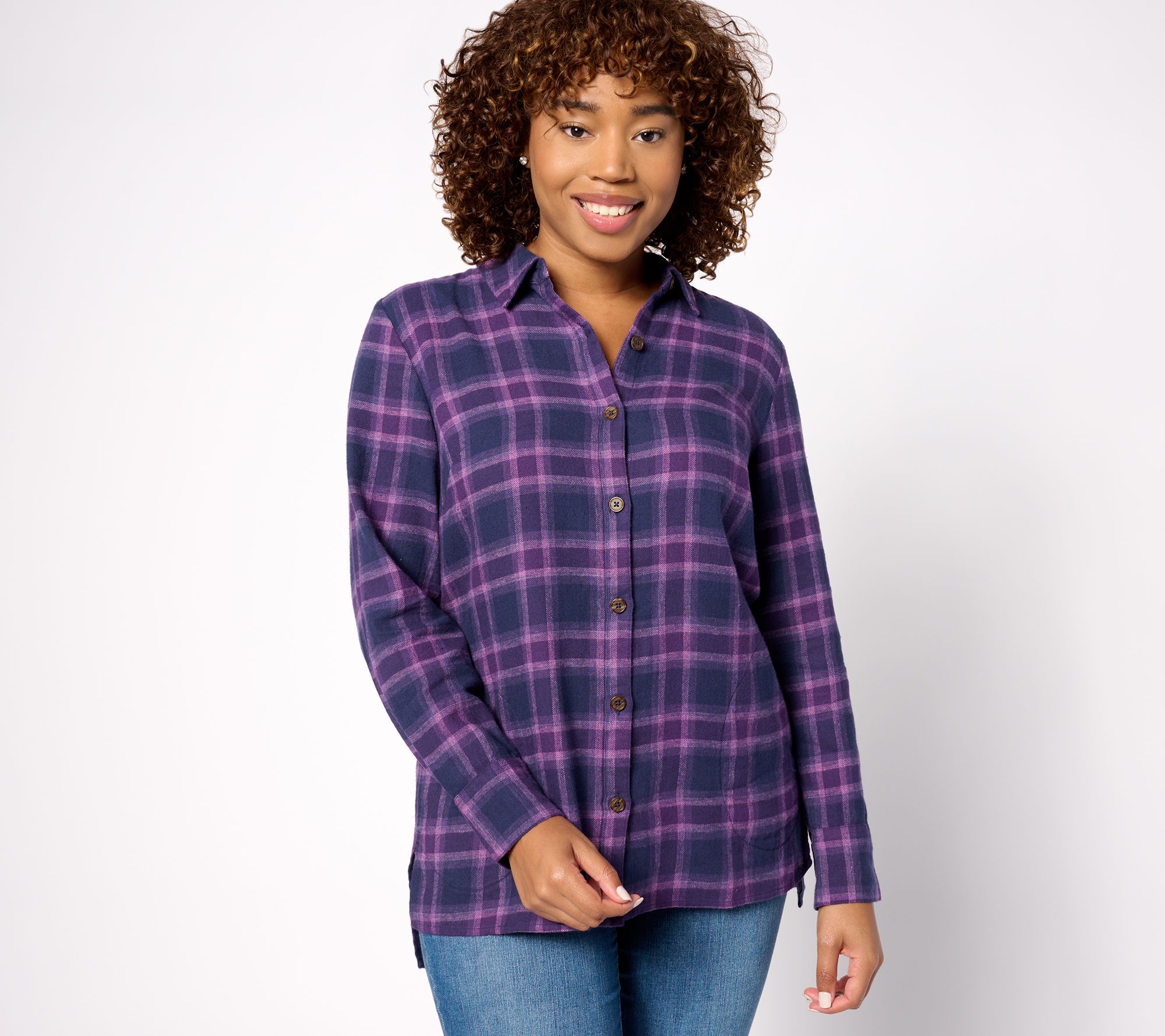 Denim & Co. Regular Heritage Plaid Button Front Tunic