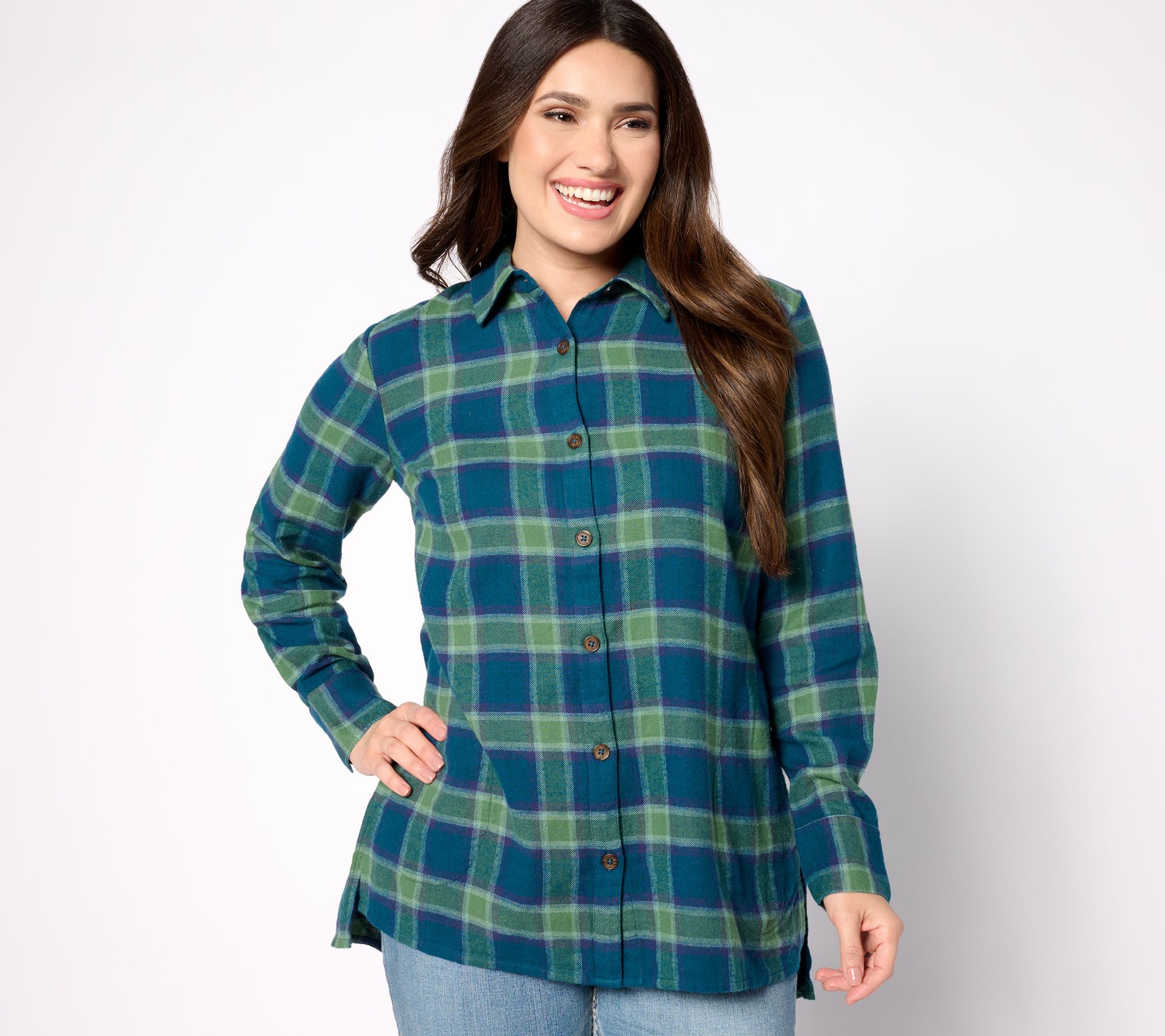 Denim & Co. Regular Heritage Plaid Button Front Tunic