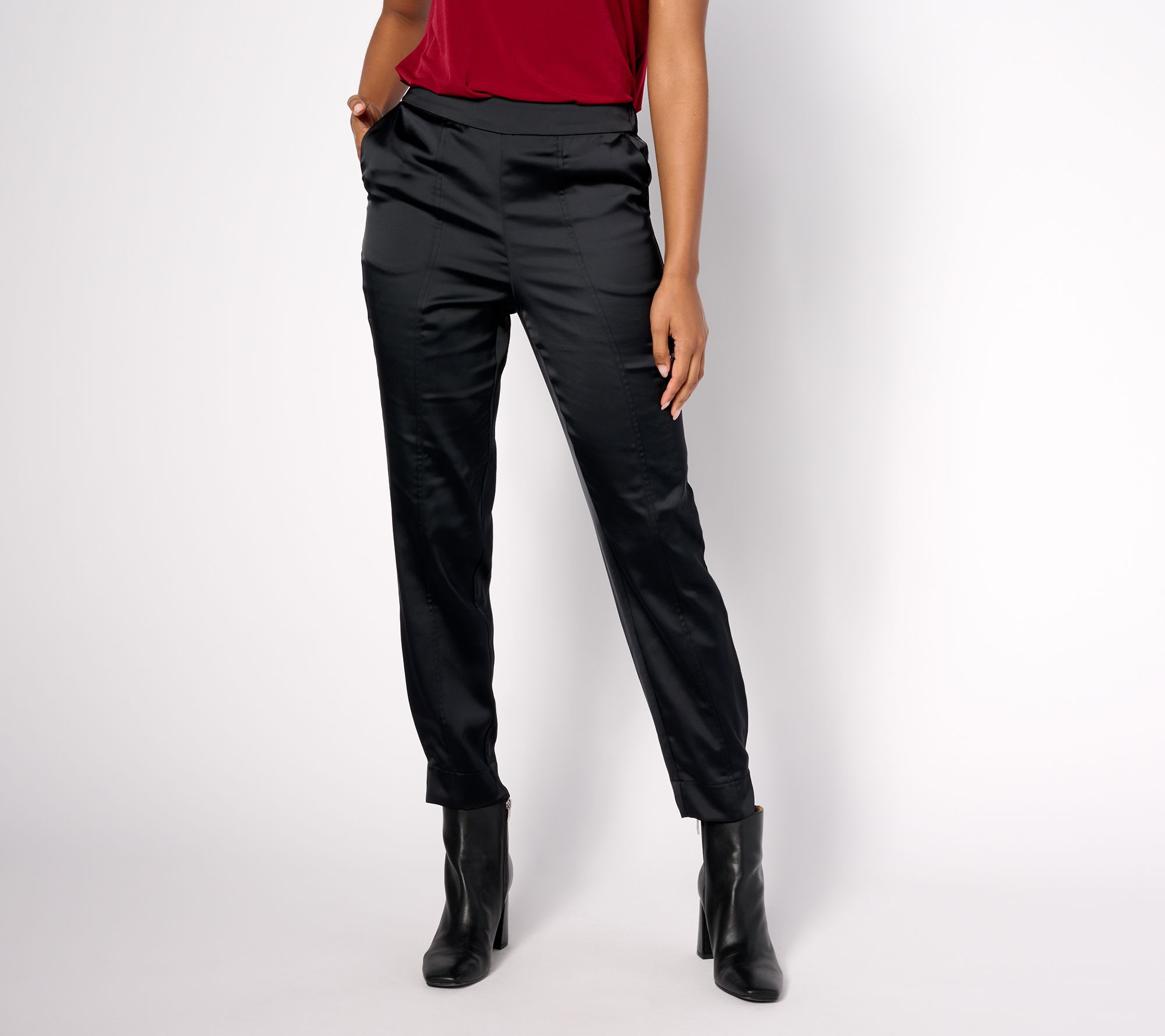 Isaac Mizrahi Live! Petite Stretch Sateen Sleek Cargo Ankle Pants