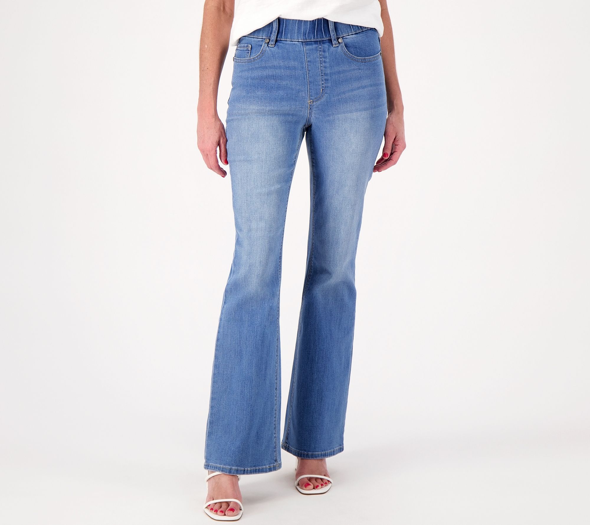 "As Is" Susan Graver Regular Stretch Denim Pull-On Flare Jean