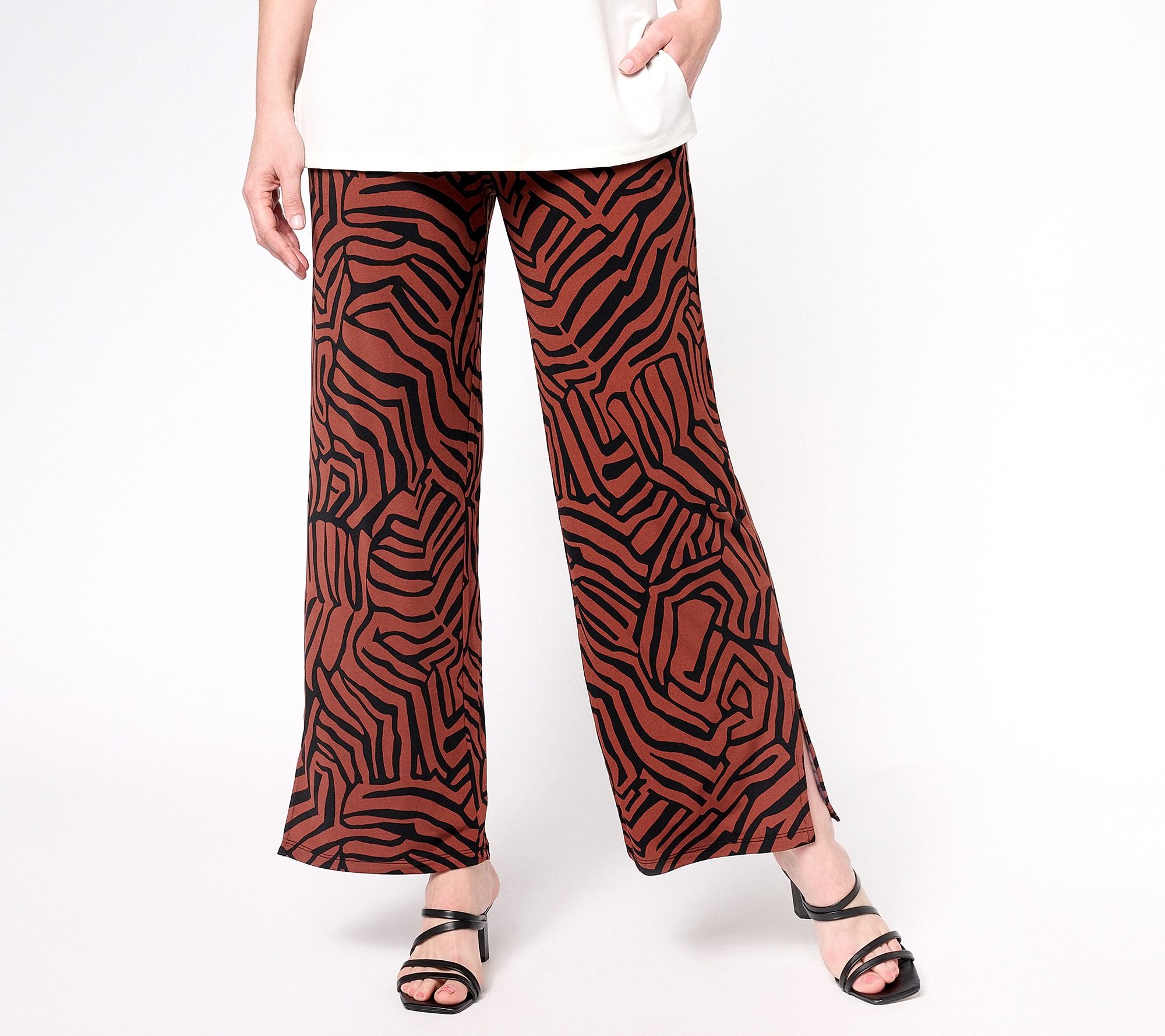 "As Is" Susan Graver Regular Printed Liquid Knit Pants with Slits