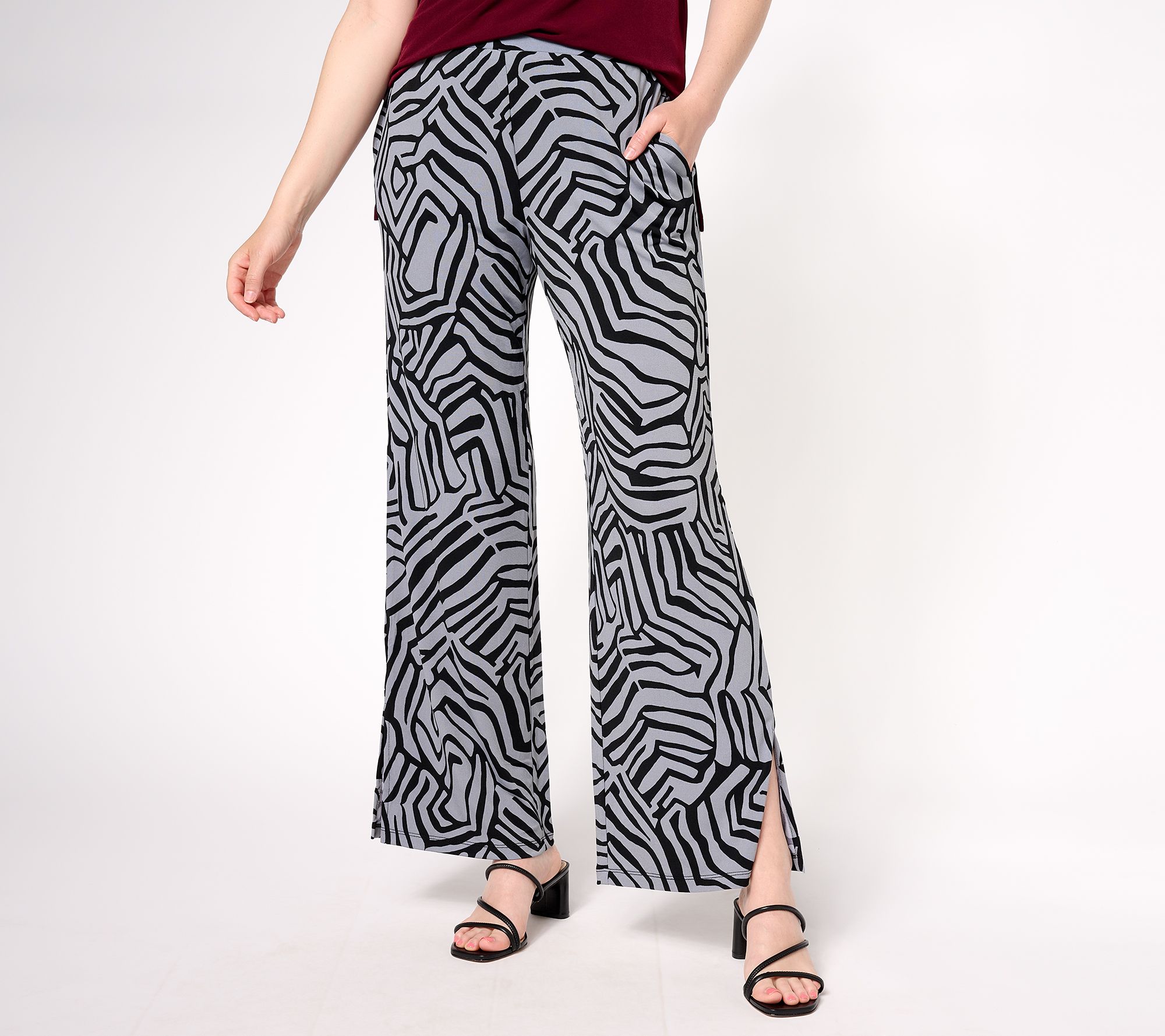 "As Is" Susan Graver Regular Printed Liquid Knit Pants with Slits