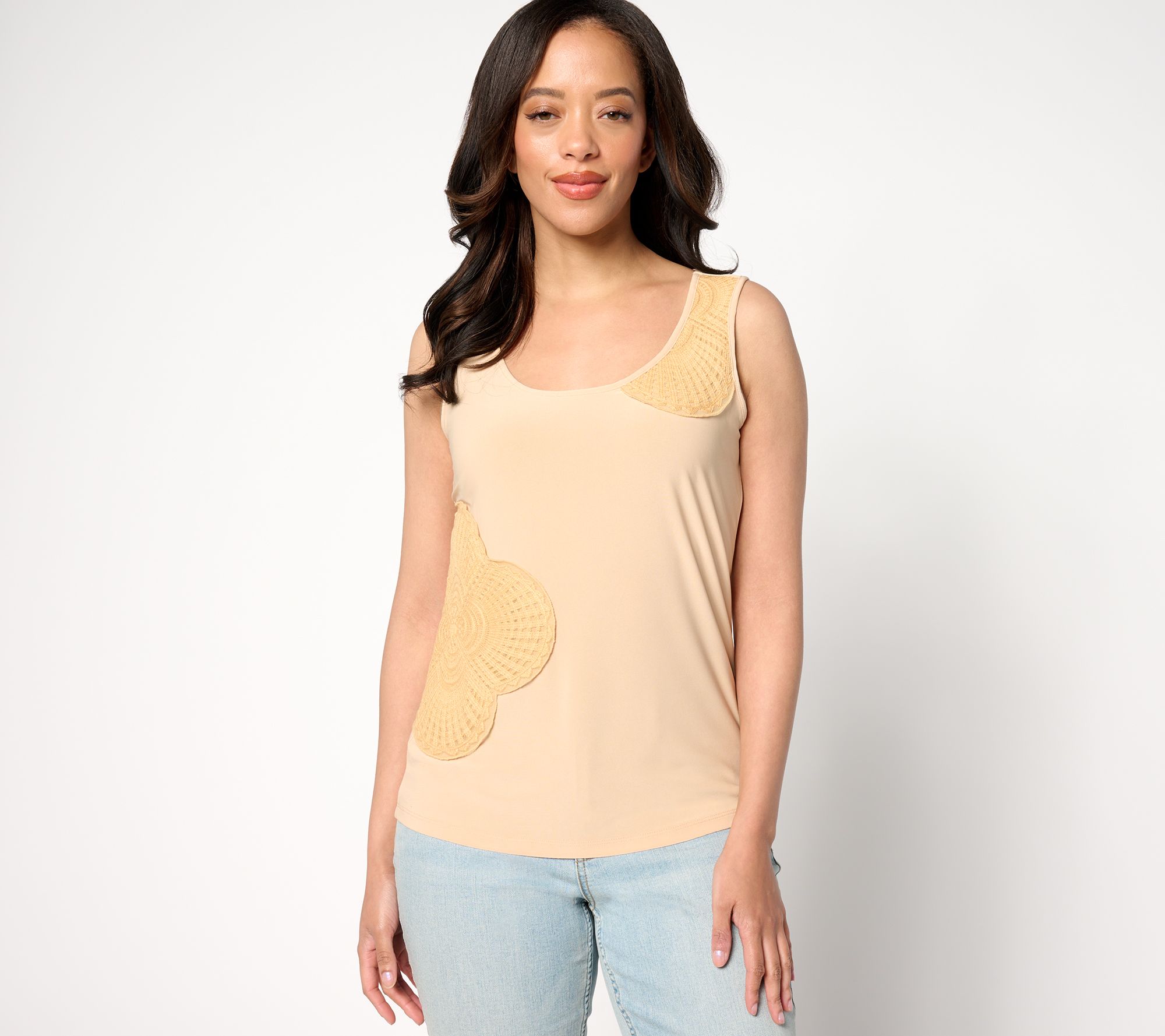 Attitudes by Renee Como Jersey Top with Crochet Trim