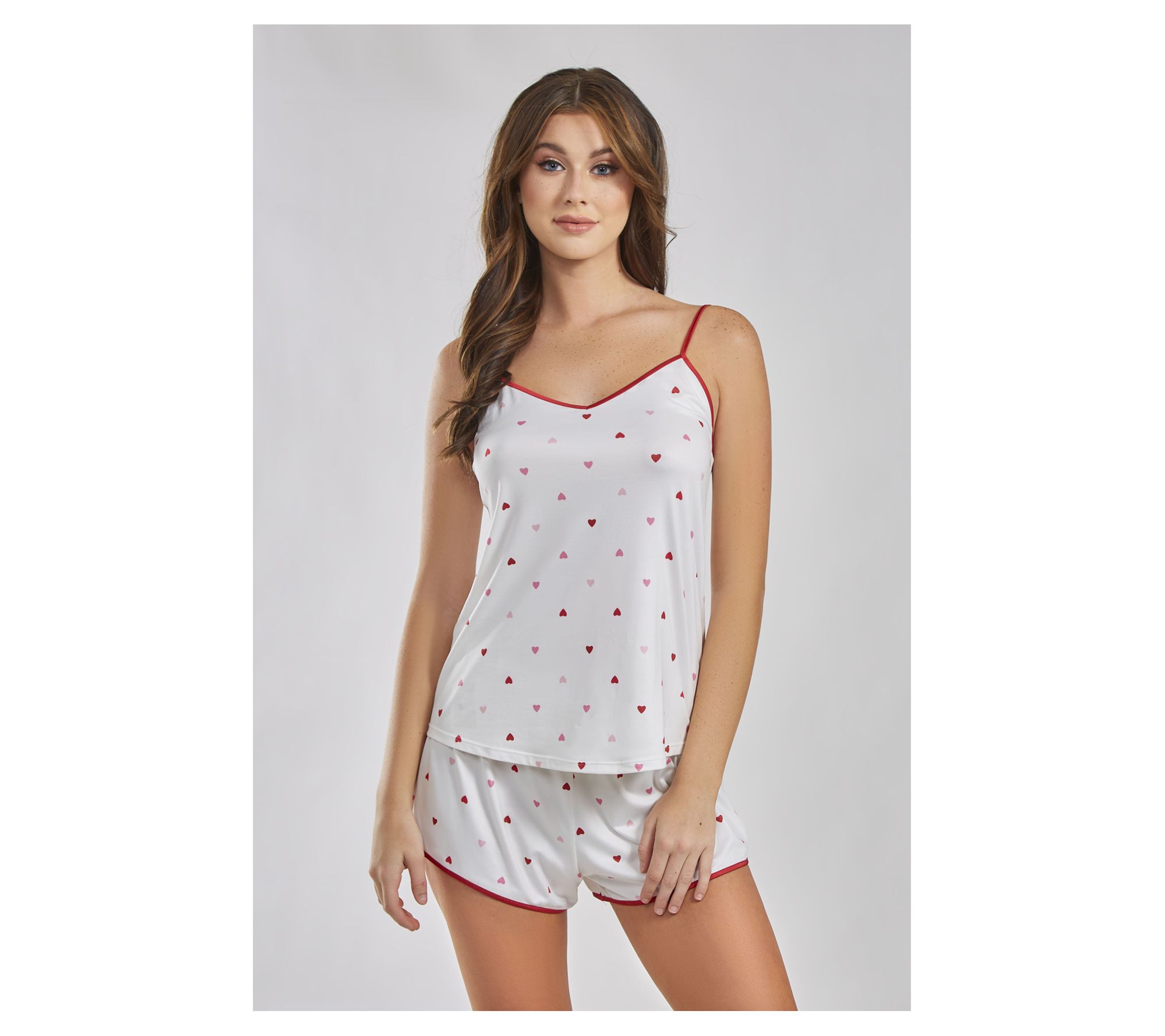 iCollection Modal Red Hearts Cami & Short Paja ma Lounge Set