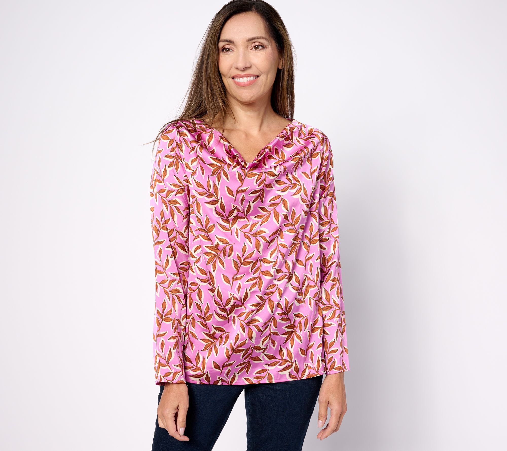 "As Is" Denim & Co. Printed Woven Blouse with Side Slits