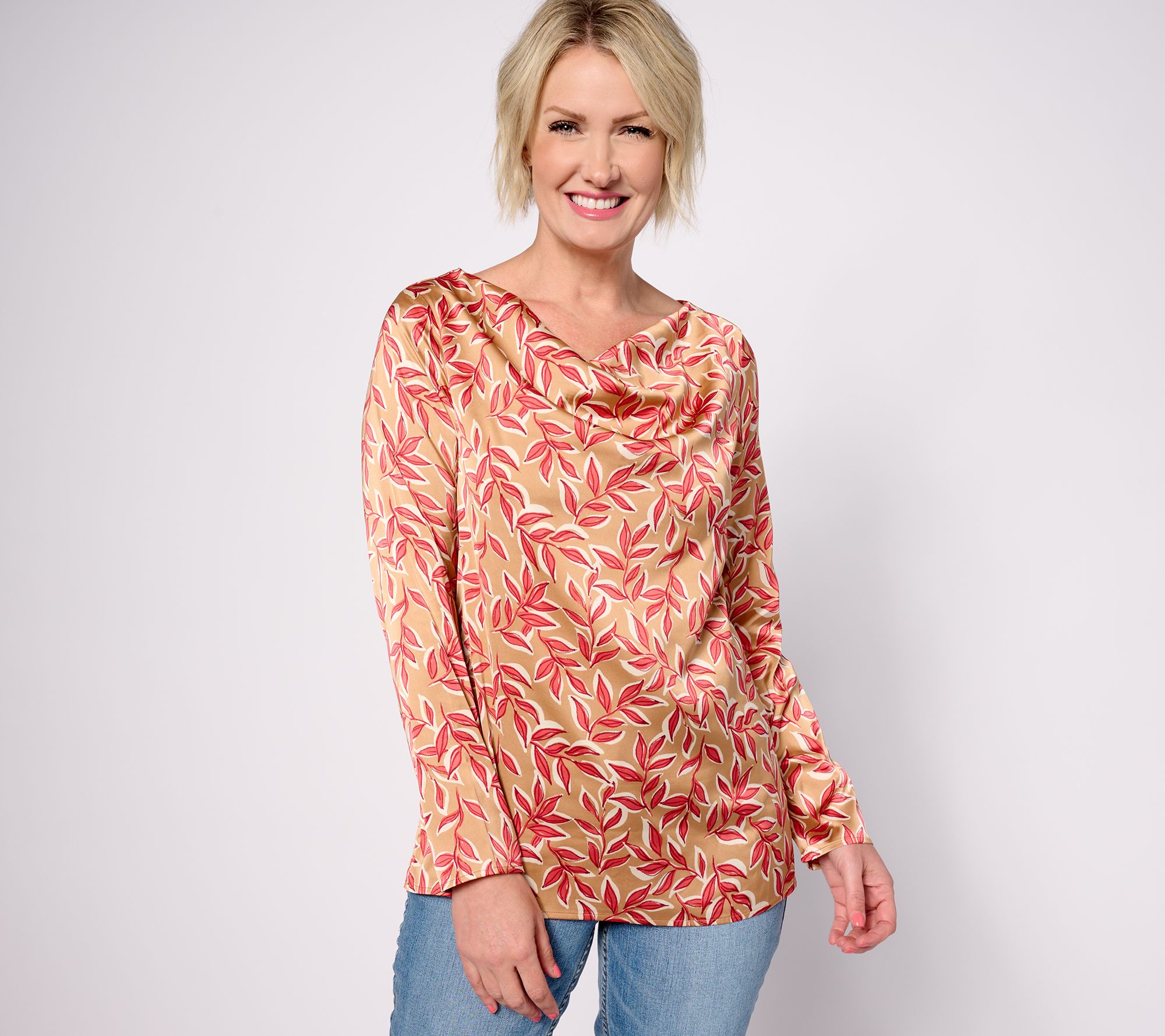 "As Is" Denim & Co. Printed Woven Blouse with Side Slits