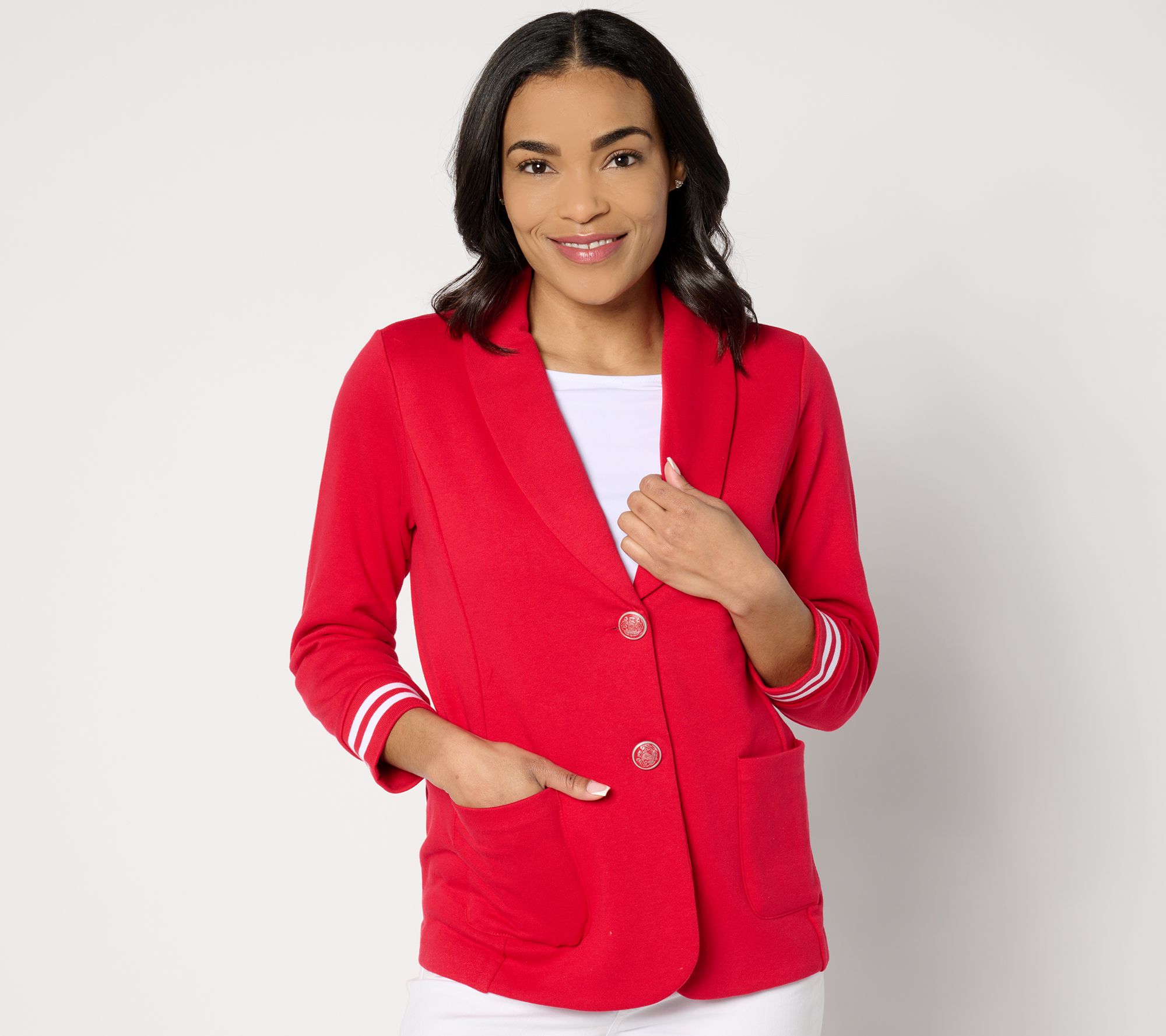 "As Is" Susan Graver Weekend Marina Knit 3/4 Sleeve Blazer w/ Rib Knit