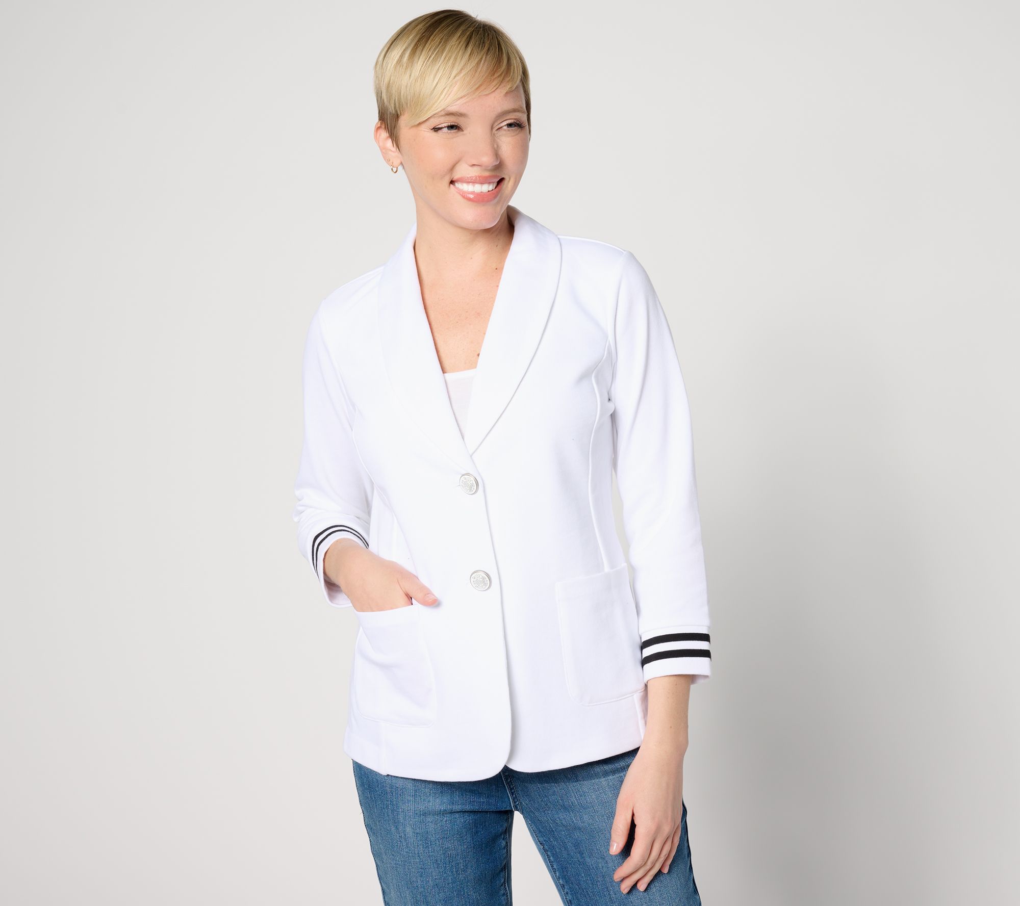 "As Is" Susan Graver Weekend Marina Knit 3/4 Sleeve Blazer w/ Rib Knit