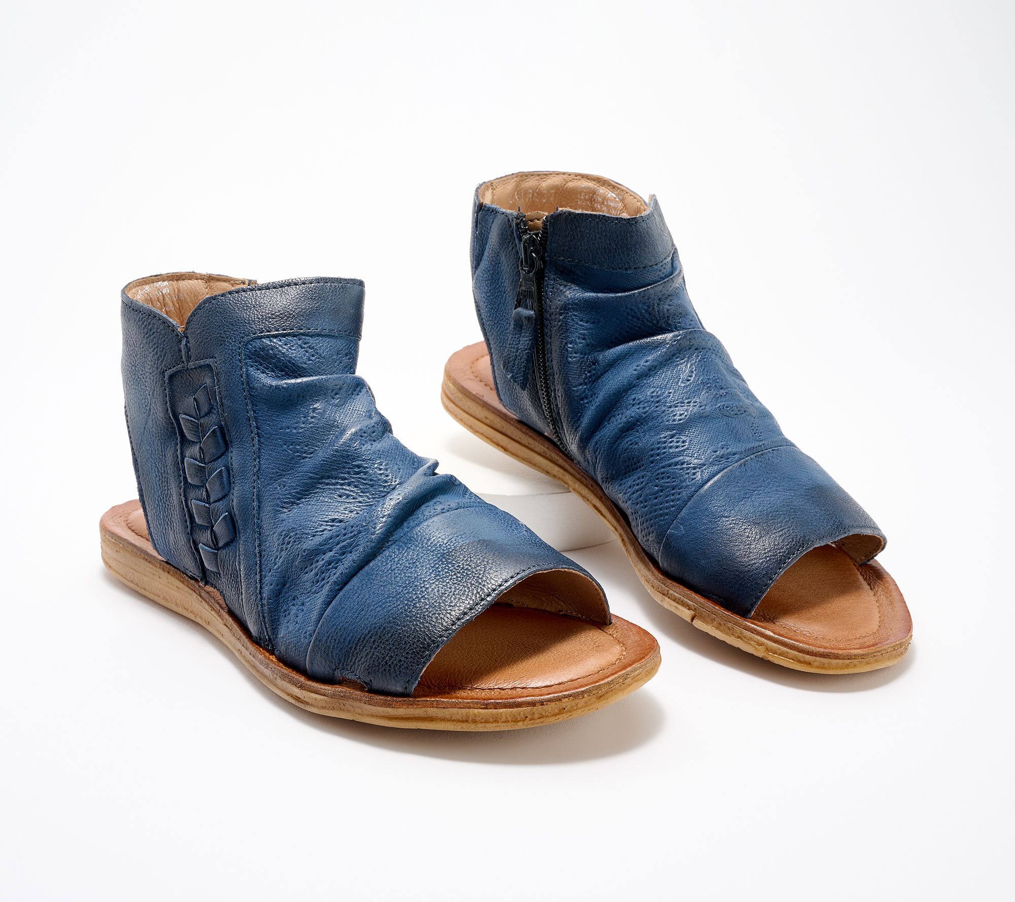 "As Is" Miz Mooz Wide Width Leather Ruched Sandals - Flaire