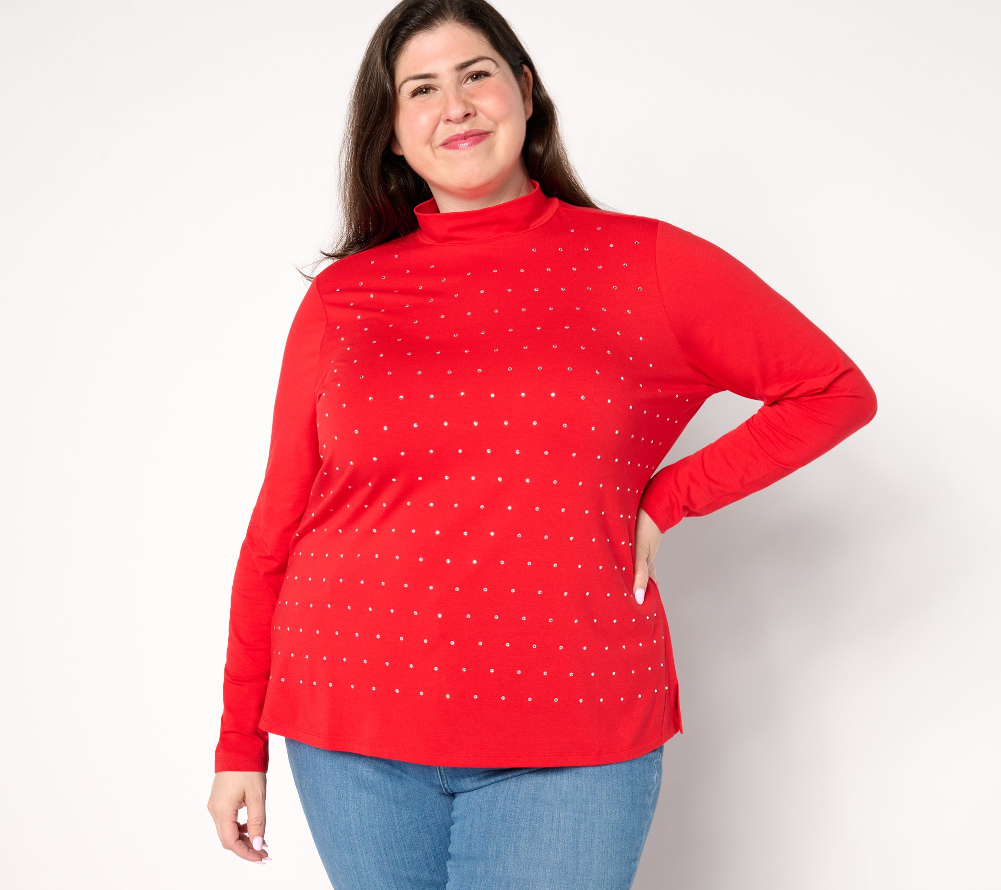  Studio Park X Jane Treacy Mock Neck Rhinestone Knit Top