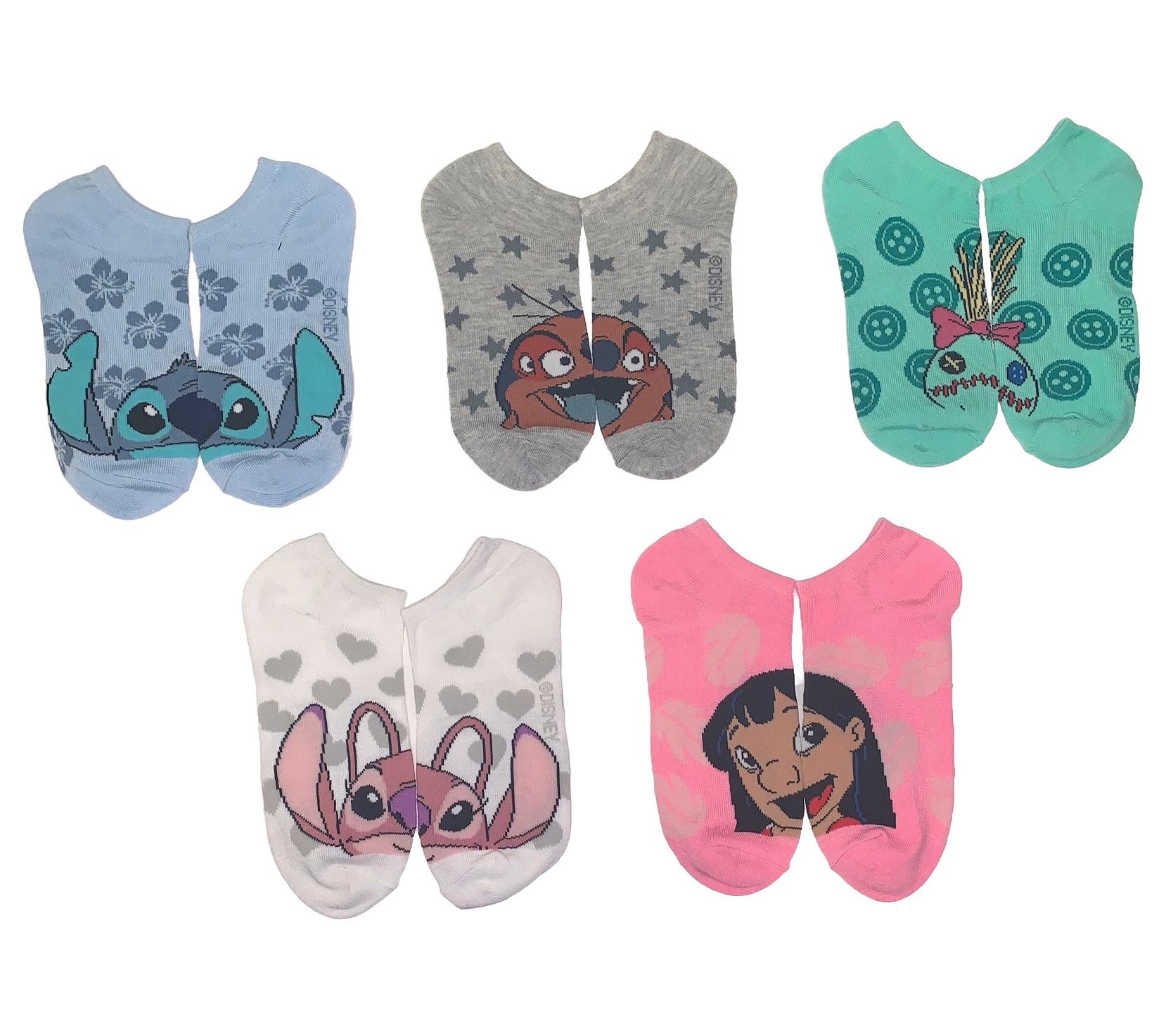 Lilo & Stitch Girls' No-Show Sock Set - 5 Pair