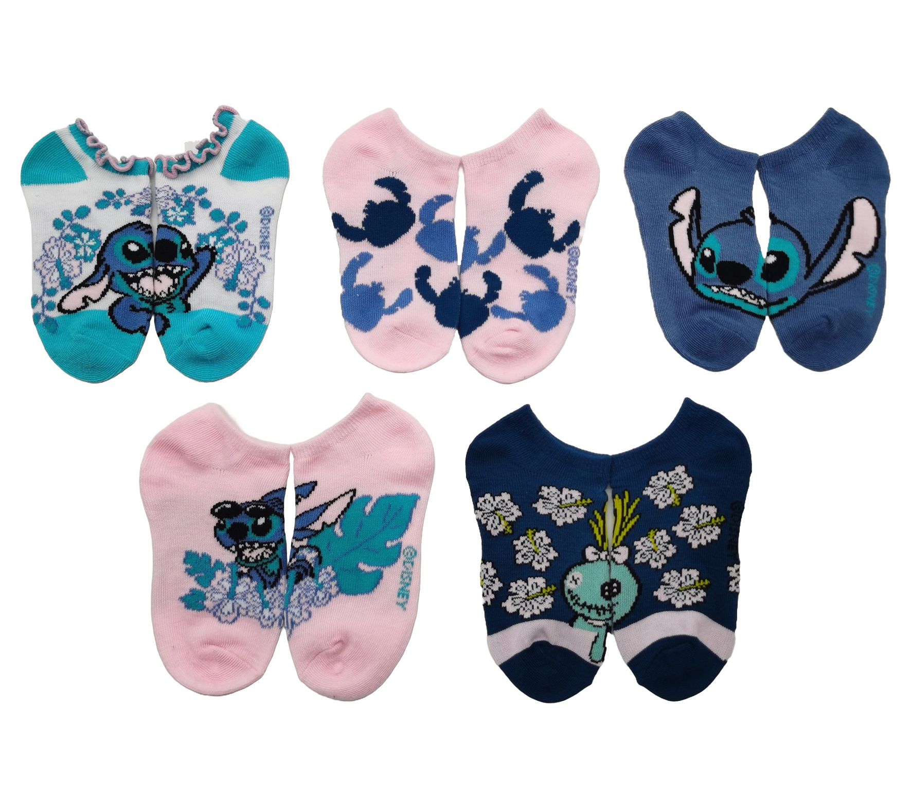 Lilo & Stitch Girls' No-Show Sock Set - 5 Pair