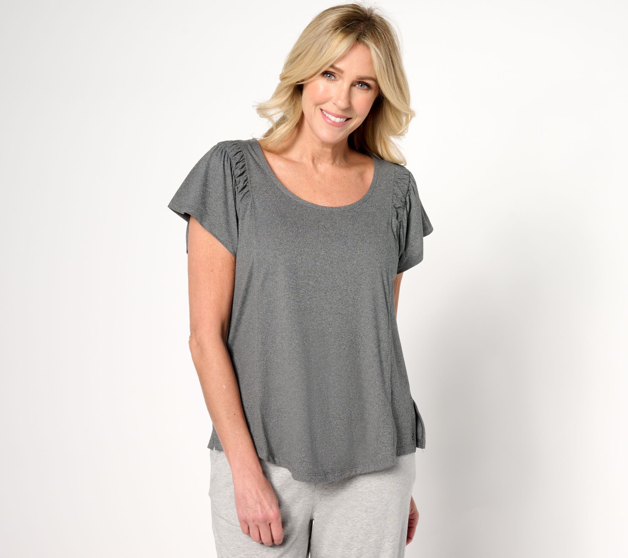 "As Is" Cuddl Duds Flexwear Flutter Sleeve Top