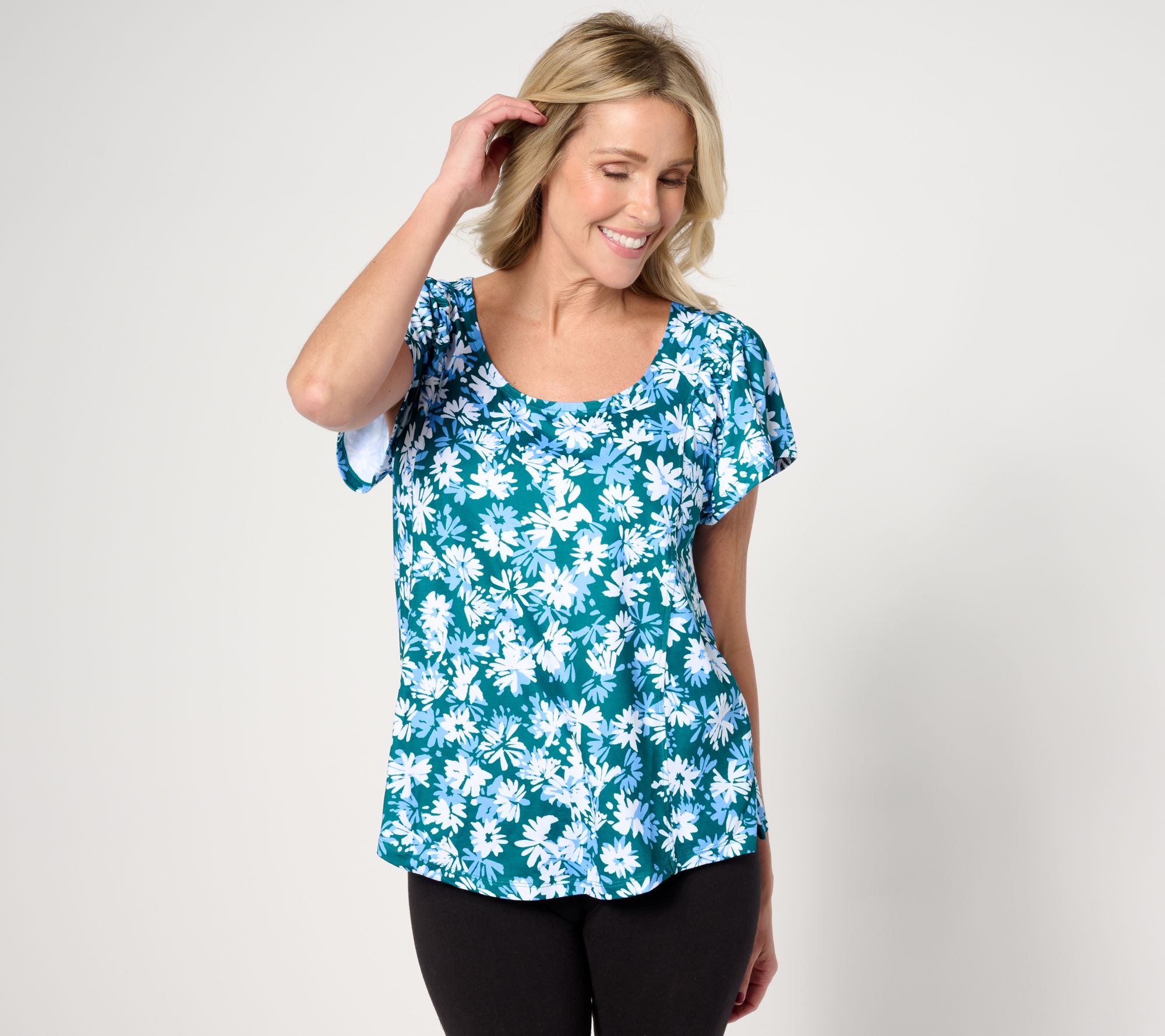 "As Is" Cuddl Duds Flexwear Flutter Sleeve Top