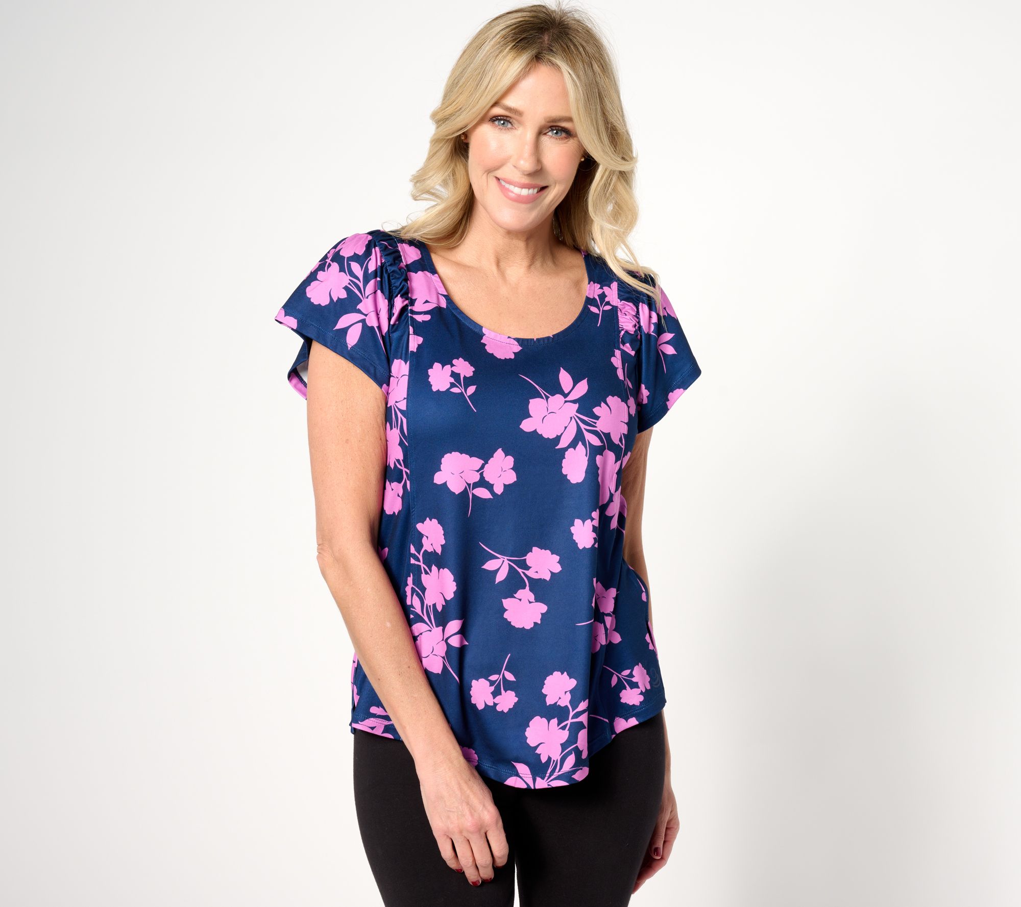 "As Is" Cuddl Duds Flexwear Flutter Sleeve Top