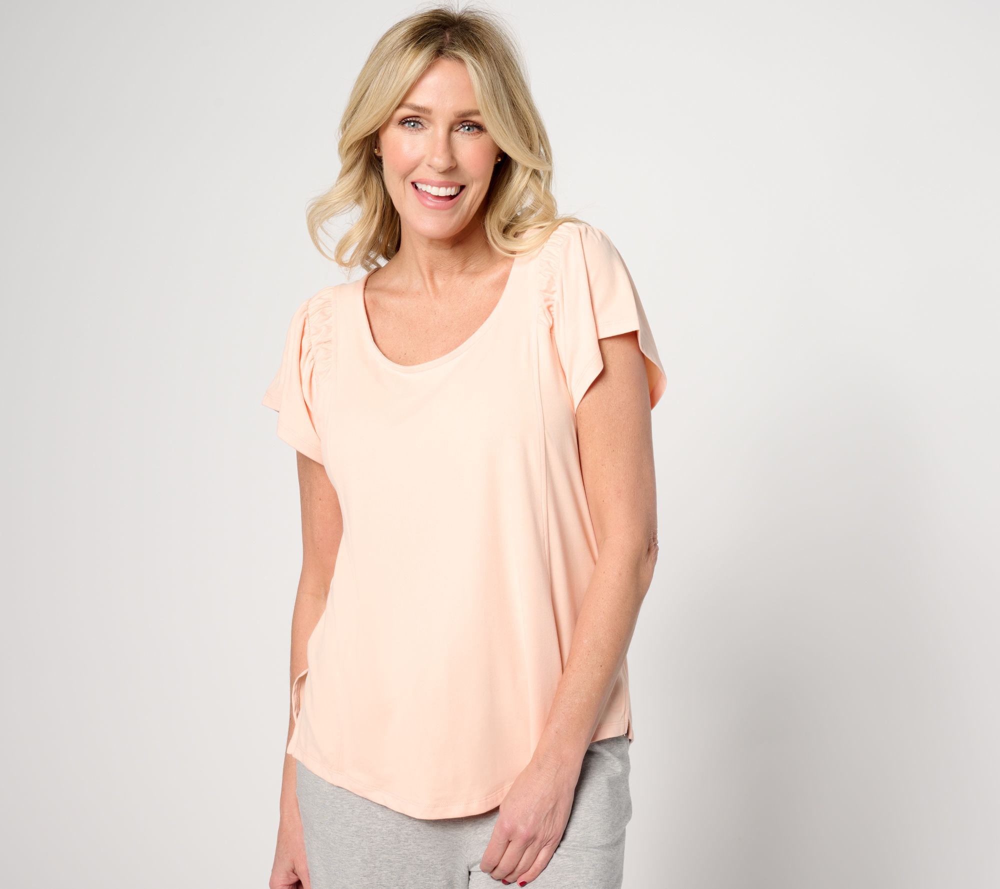 "As Is" Cuddl Duds Flexwear Flutter Sleeve Top