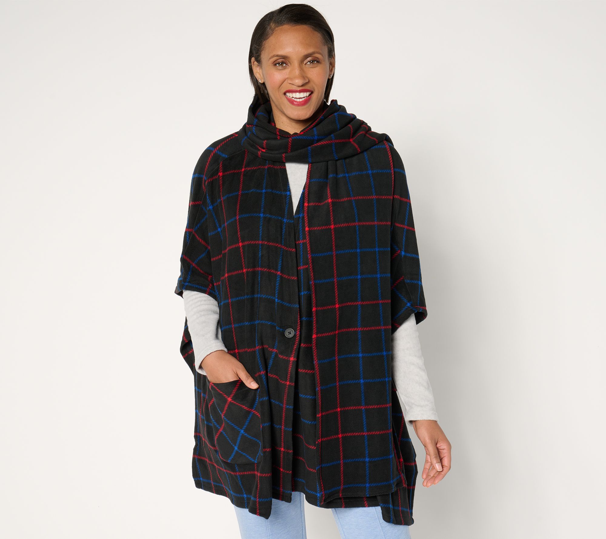 Cuddl Duds Fleecewear with Stretch Open Wrap with Removable Scarf
