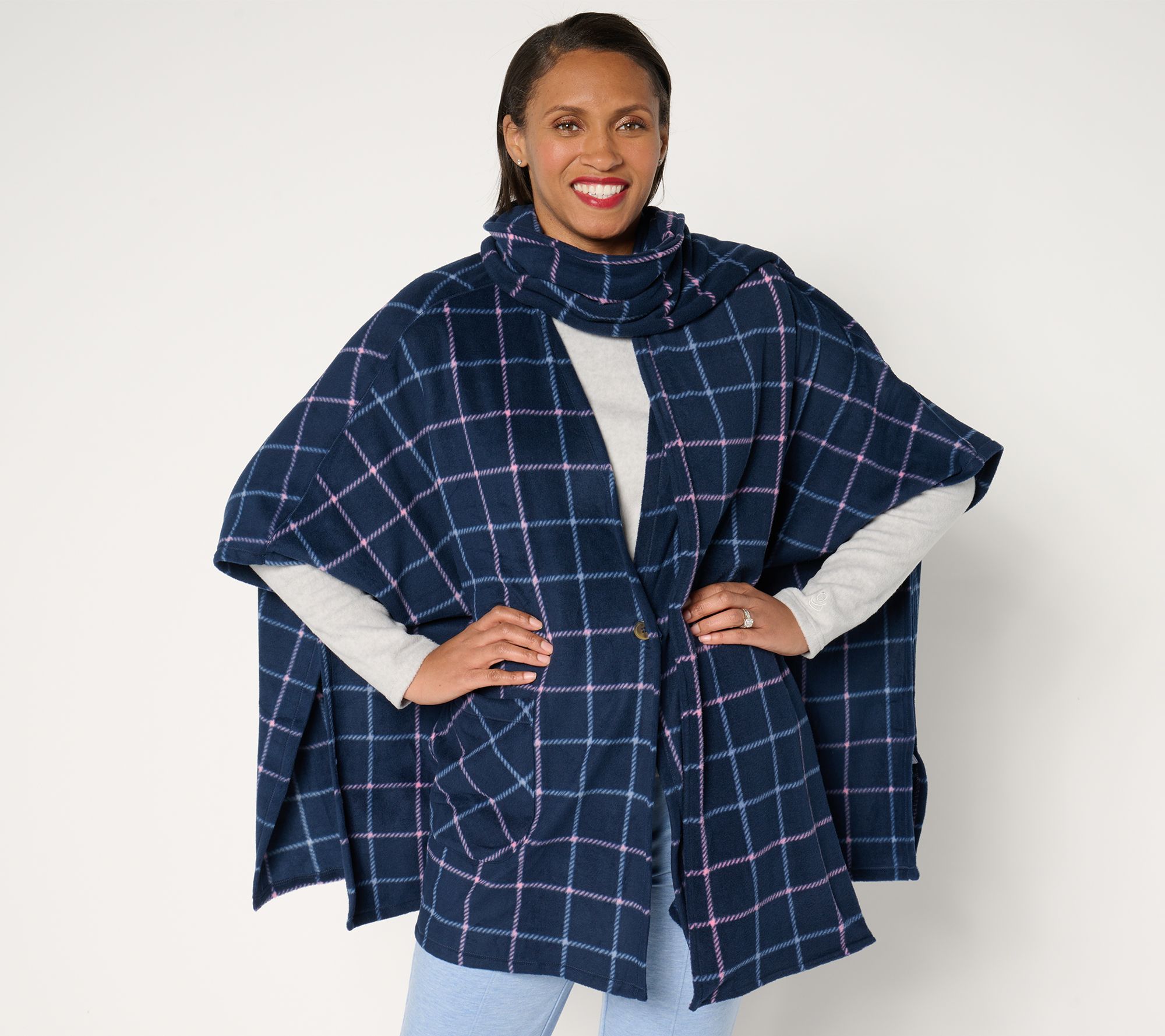 Cuddl Duds Fleecewear with Stretch Open Wrap with Removable Scarf