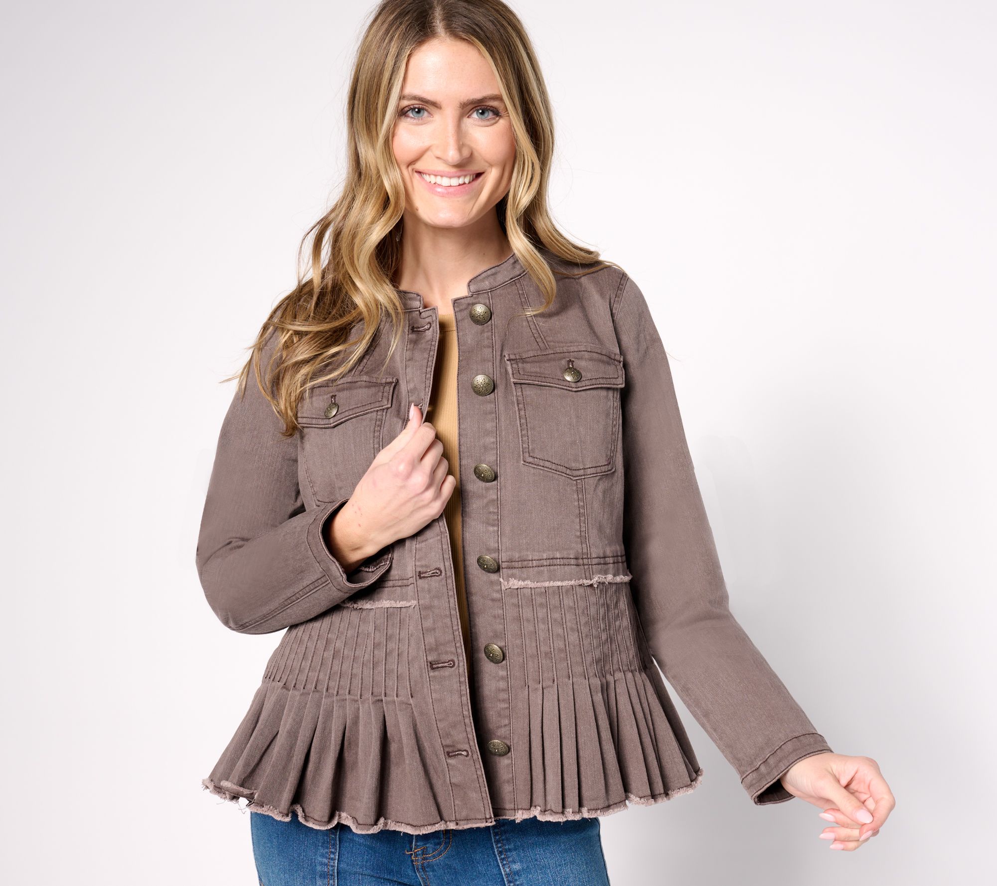 LOGO by Lori Goldstein Twill Jacket w/ Pleated Peplum