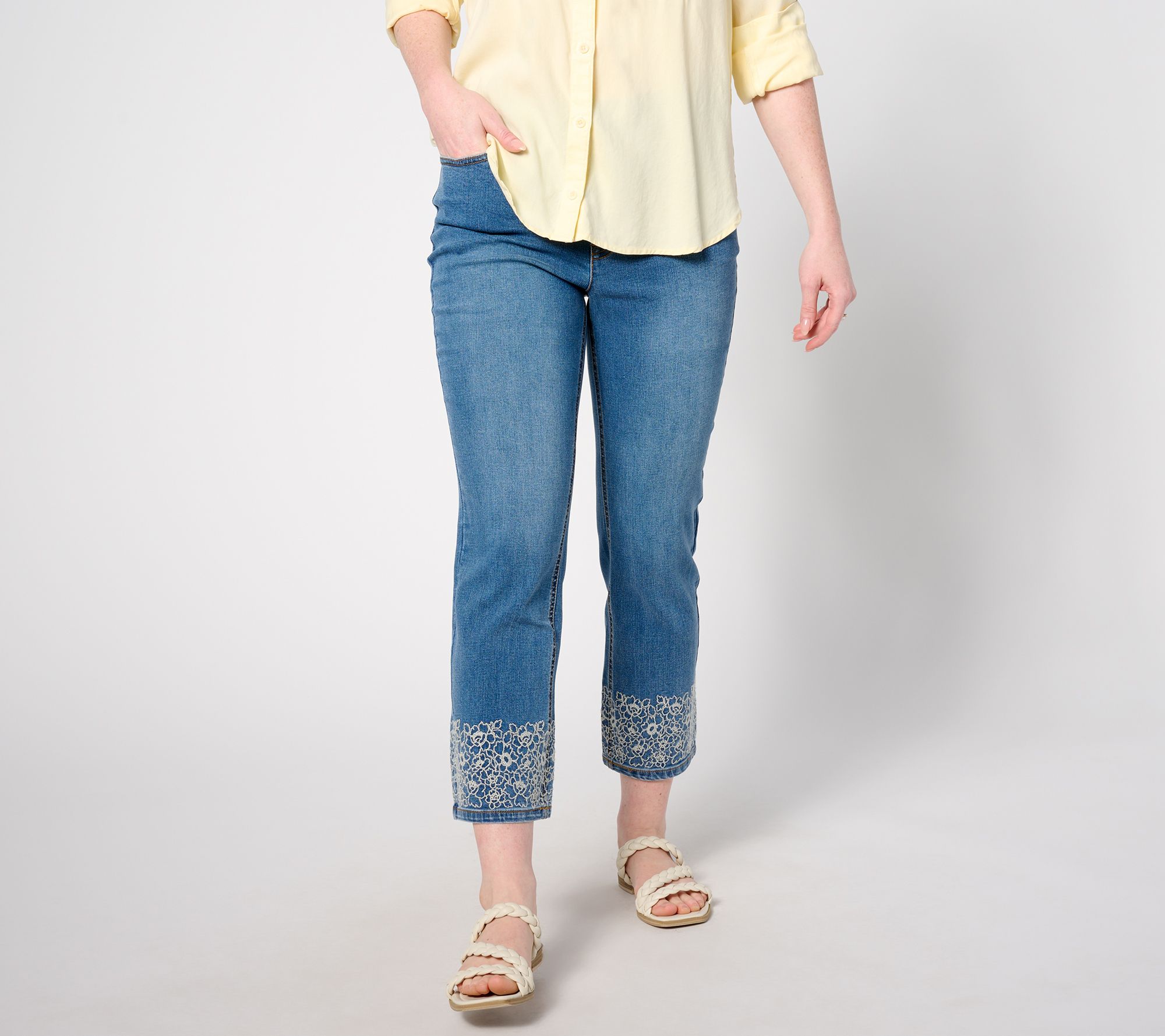 "As Is" Isaac Mizrahi Live! Tall True Denim Straight Jeans with Embroidery