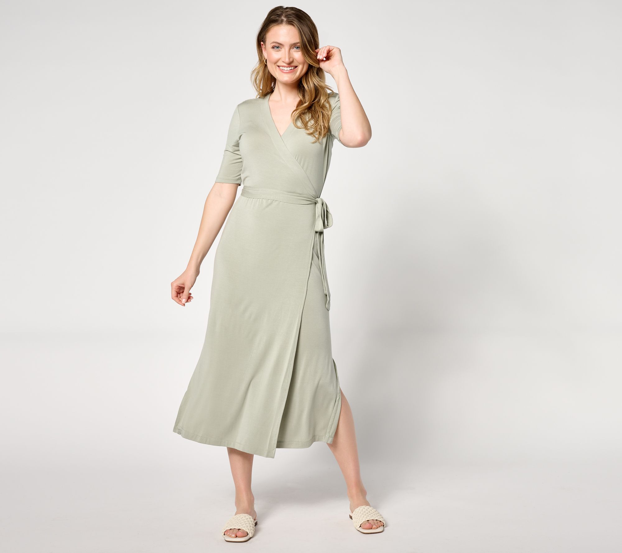 "As Is" Barefoot Dreams Luxe Milk Jersey 3/4 Slv Wrap Dress