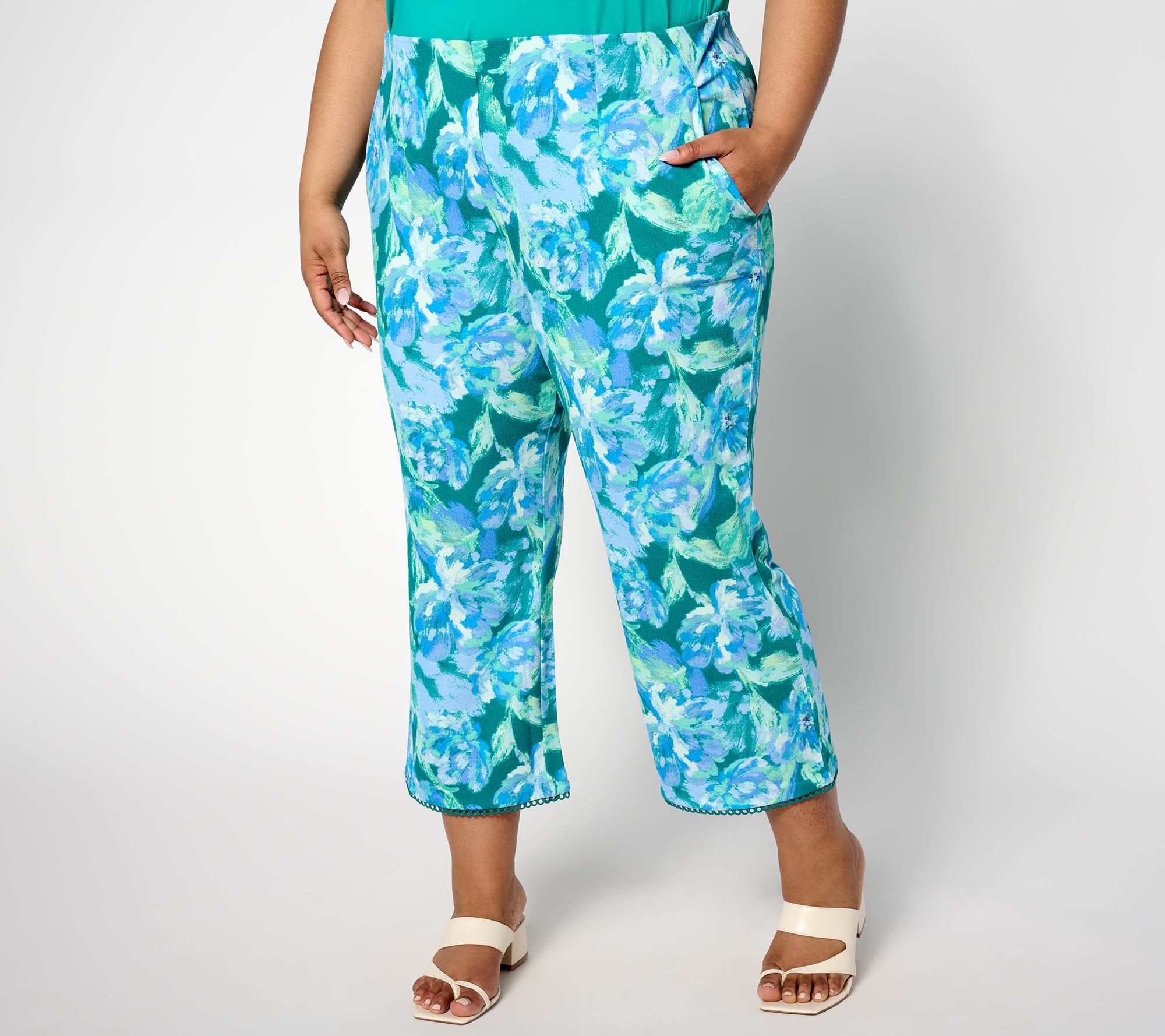 "As Is" Isaac Mizrahi Live! Regular Printed Pebble Knit Crop Pants