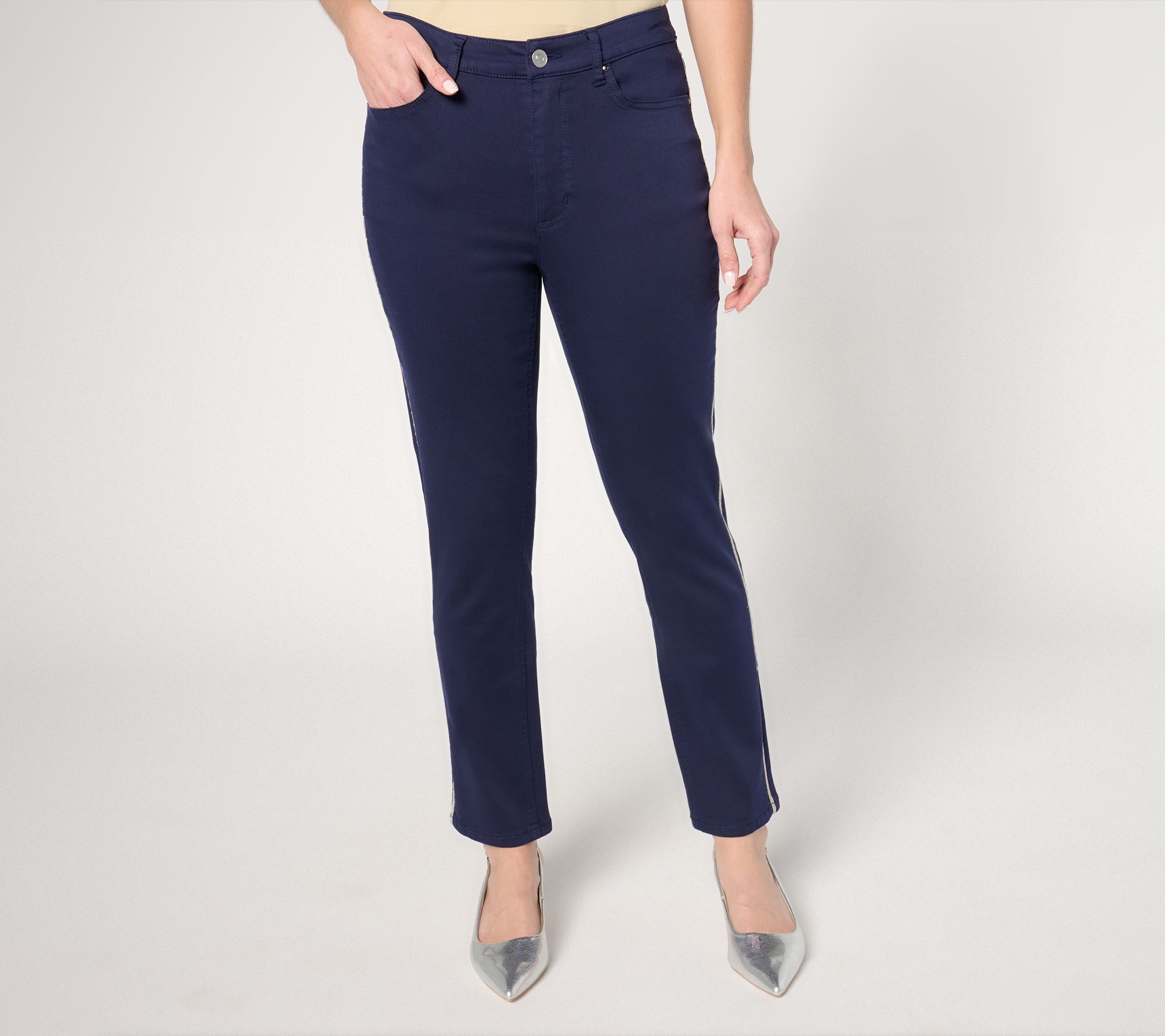 Joan Rivers Regular Cotton Sateen 5-Pocket Pant w/ Beaded Trim