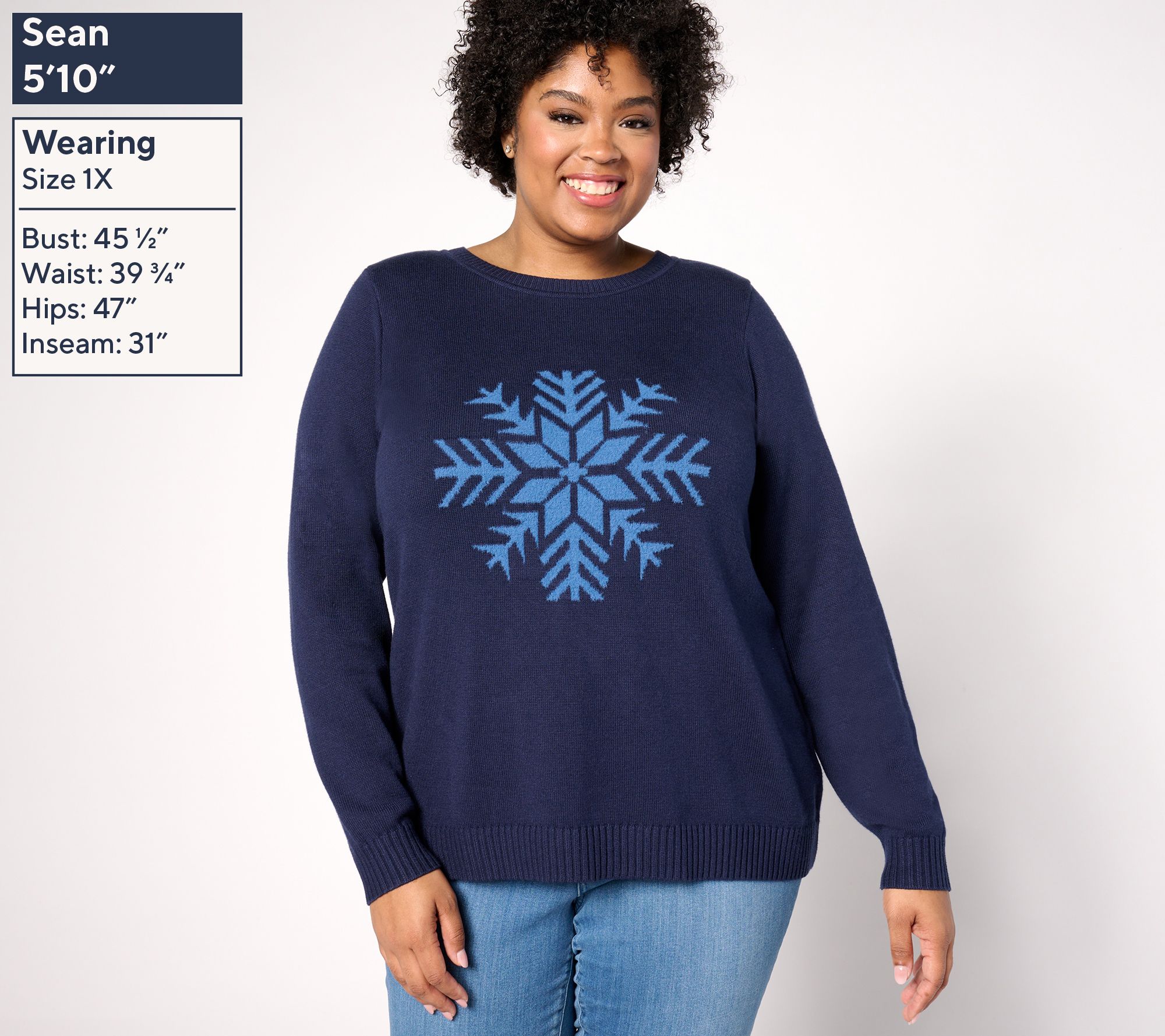 Joan Rivers Snowflake Intarsia Crewneck Sweater - QVC.com