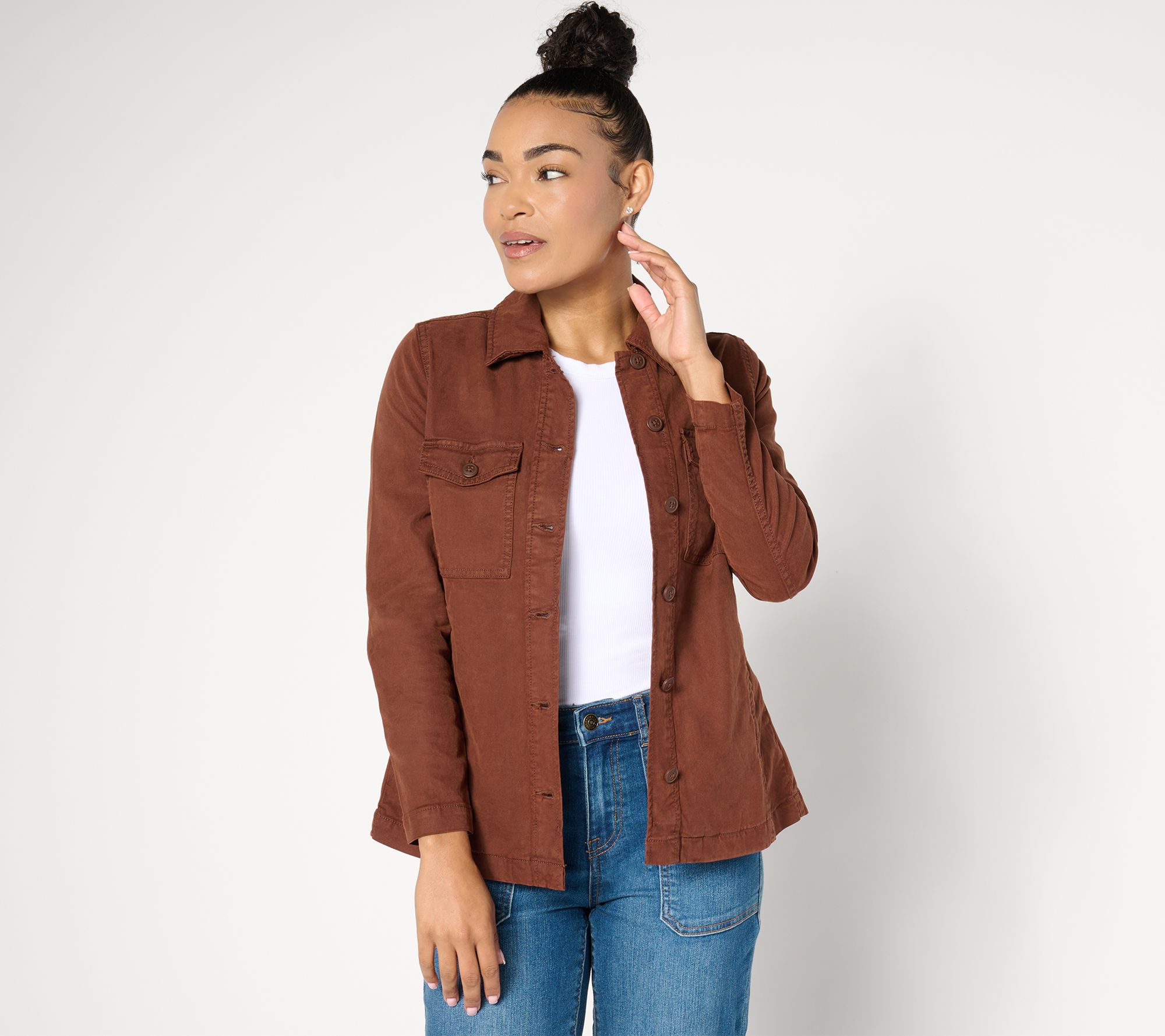 "As Is" Liverpool Los Angeles Peplum Hem Shacket - Carob