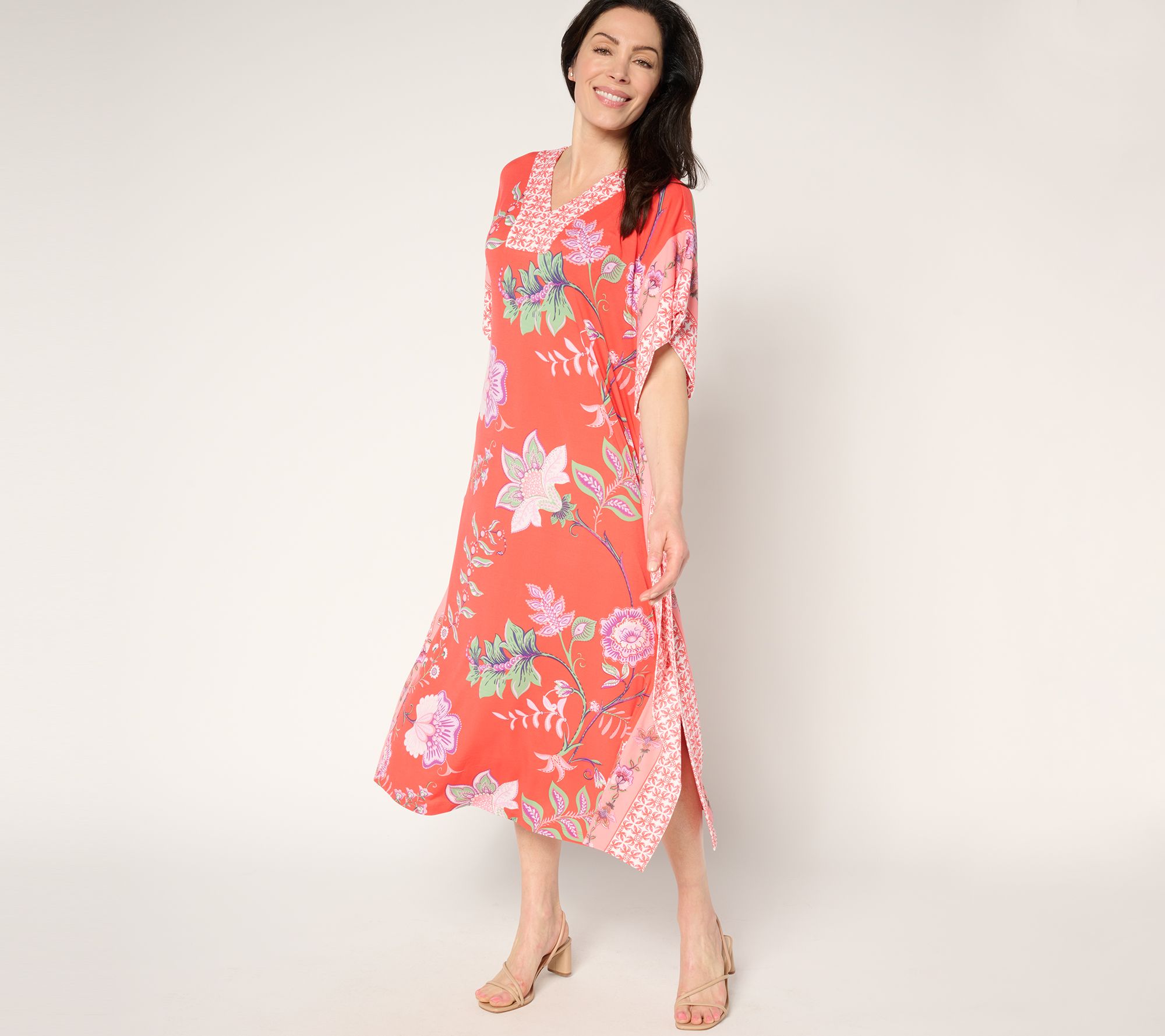 Joan Rivers Regular Luxe Knit Floral Caftan