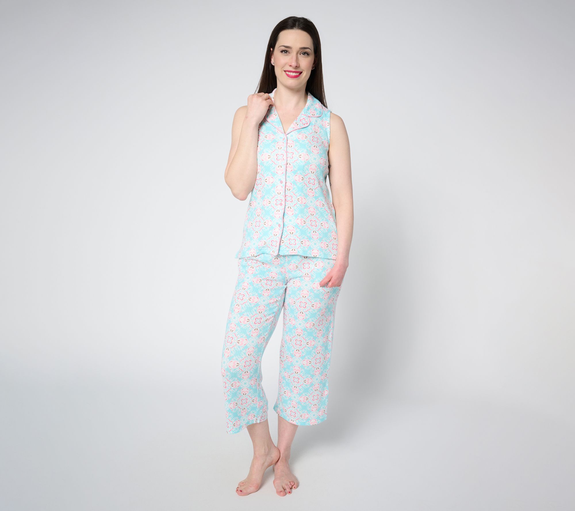 MUK LUKS Ribbed Butterknit Sleeveless Notch Collar Pajama Set
