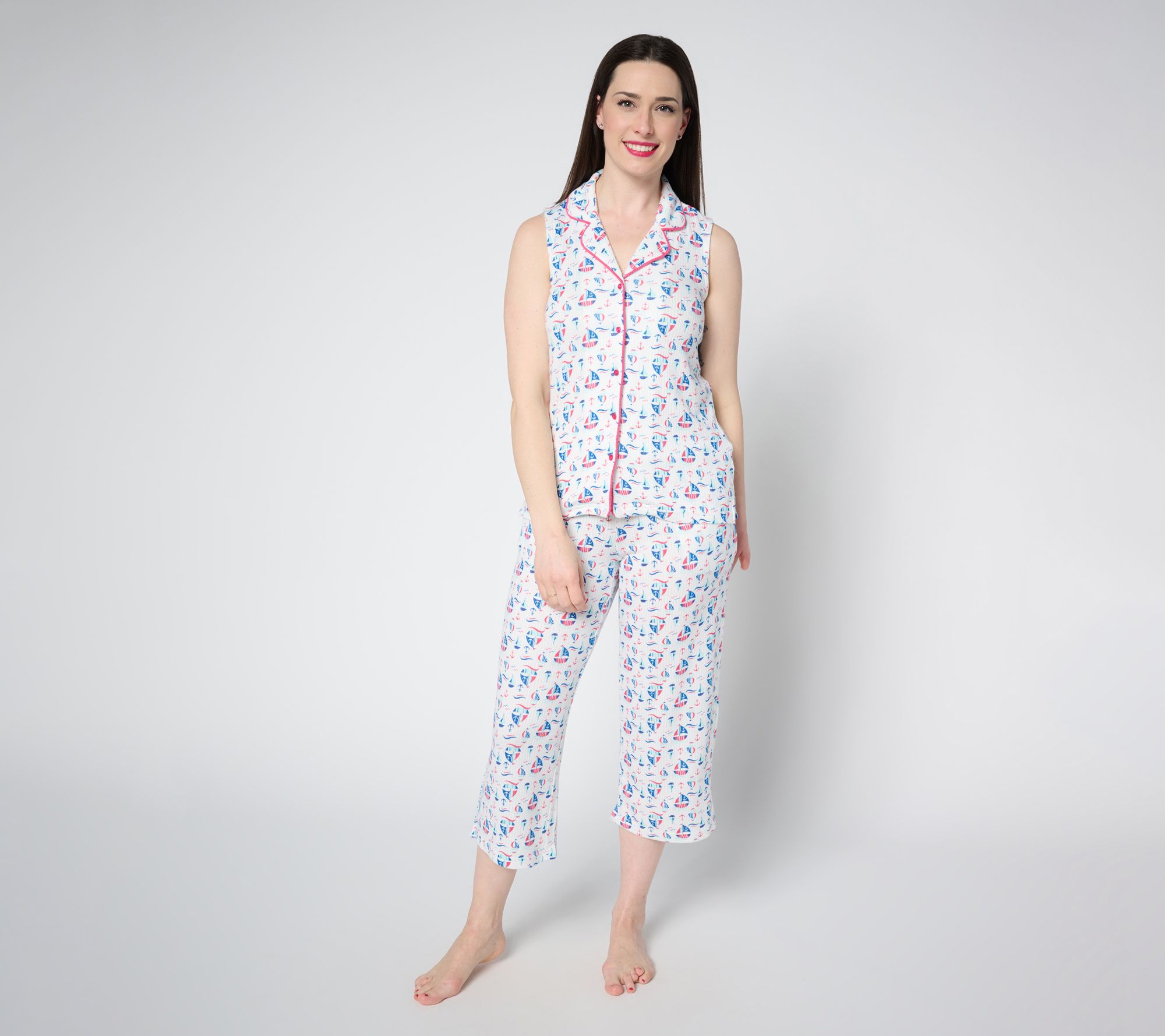MUK LUKS Ribbed Butterknit Sleeveless Notch Collar Pajama Set