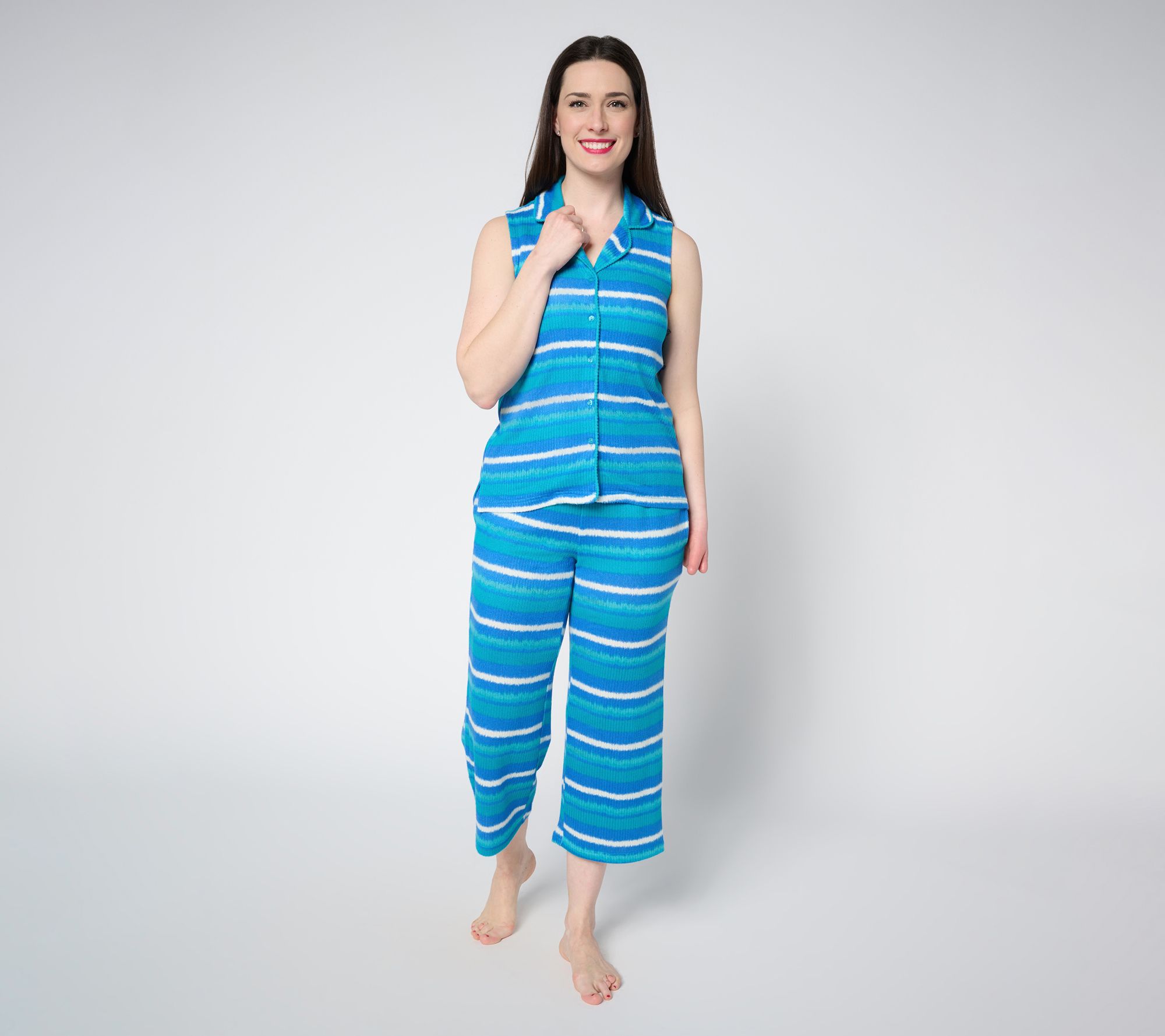 MUK LUKS Ribbed Butterknit Sleeveless Notch Collar Pajama Set