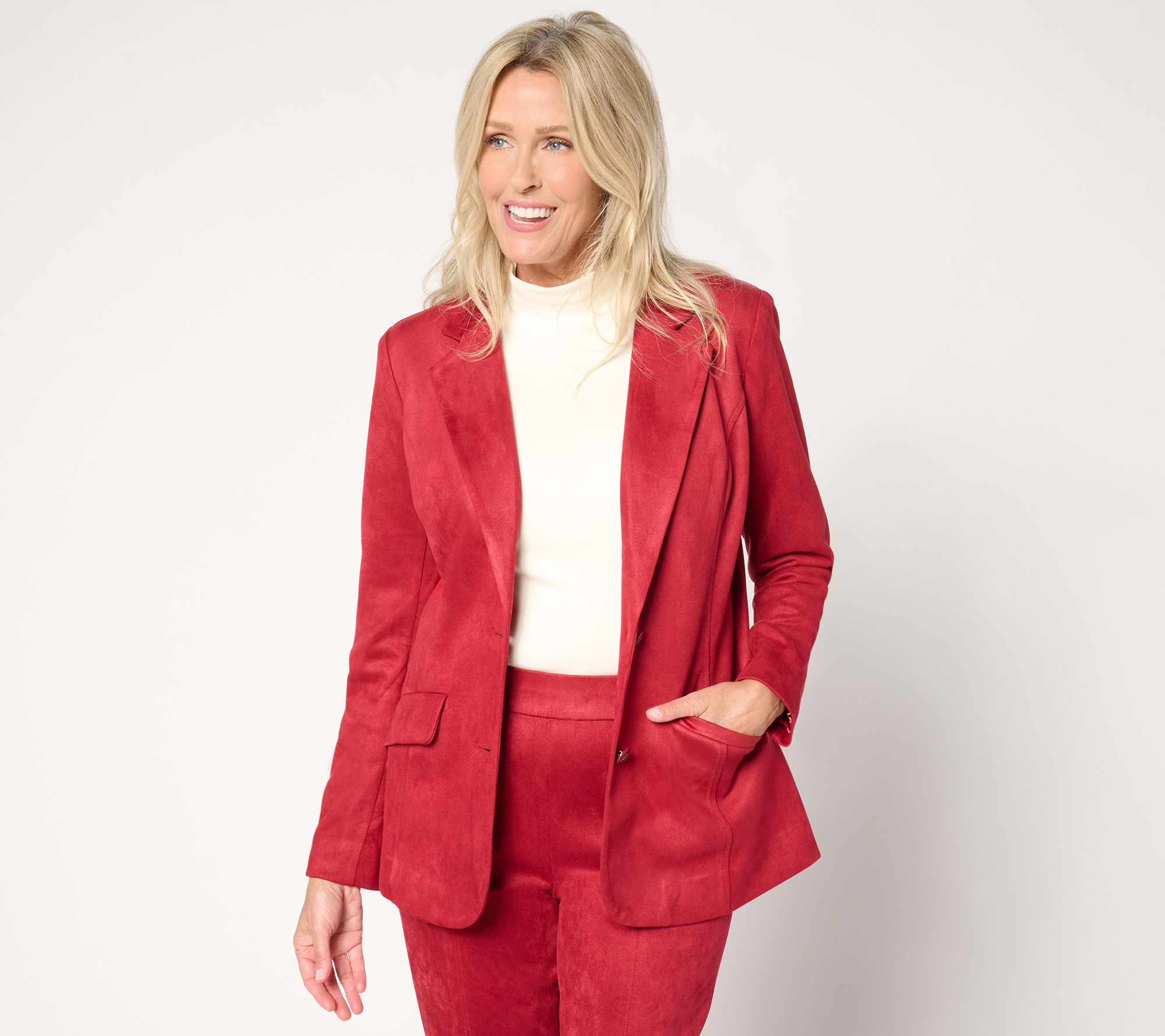 "As Is" Isaac Mizrahi Live! Petite Estate Faux Scuba Suede Blazer