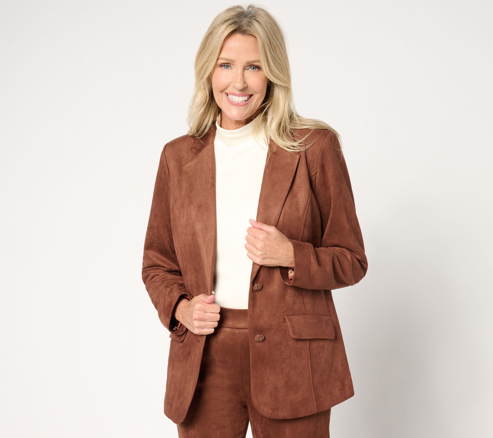 "As Is" Isaac Mizrahi Live! Petite Estate Faux Scuba Suede Blazer