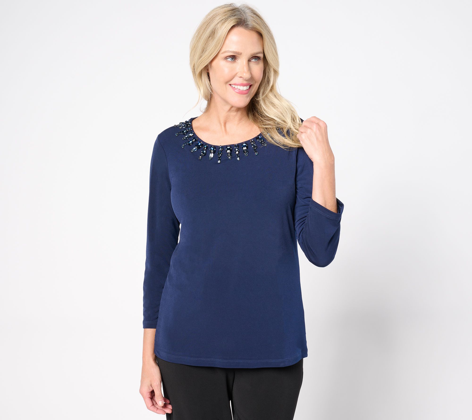 "As Is" Susan Graver Artisan 3/4 Bell-Sleeve Top with Embellishment
