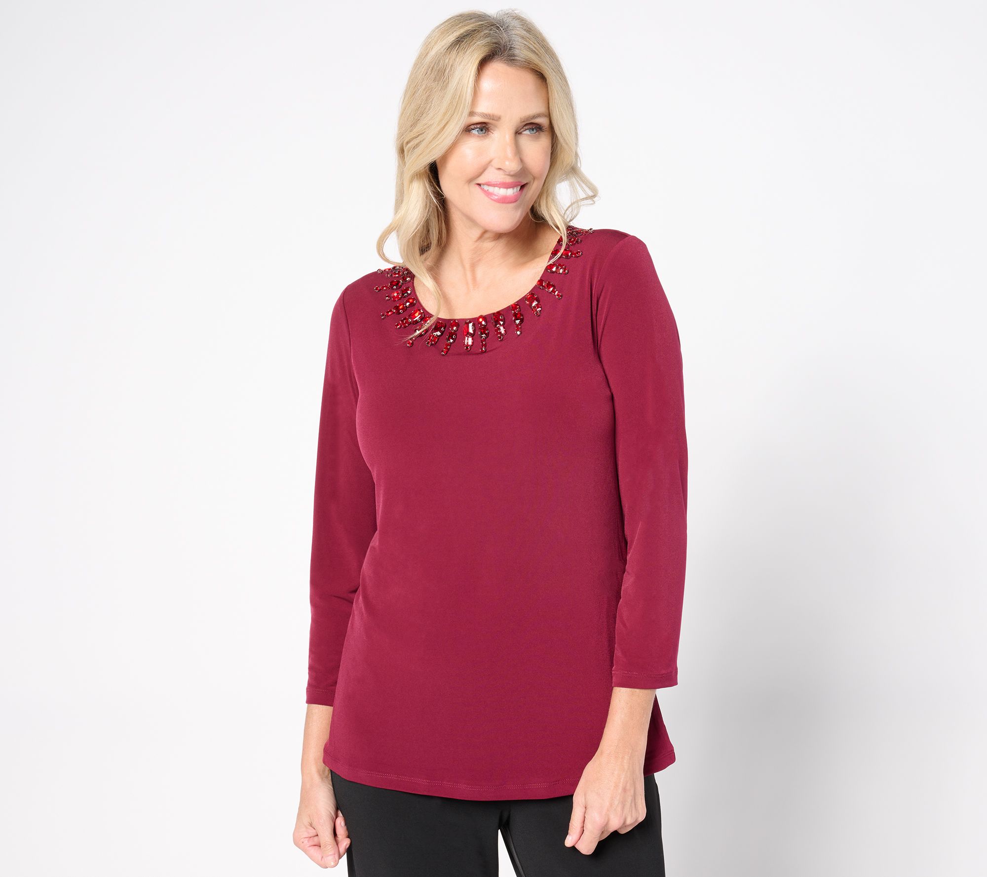 "As Is" Susan Graver Artisan 3/4 Bell-Sleeve Top with Embellishment